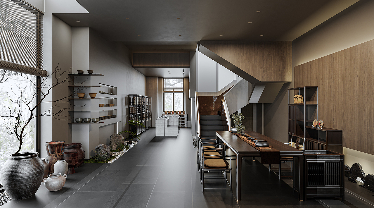 室内现代中式茶社设计