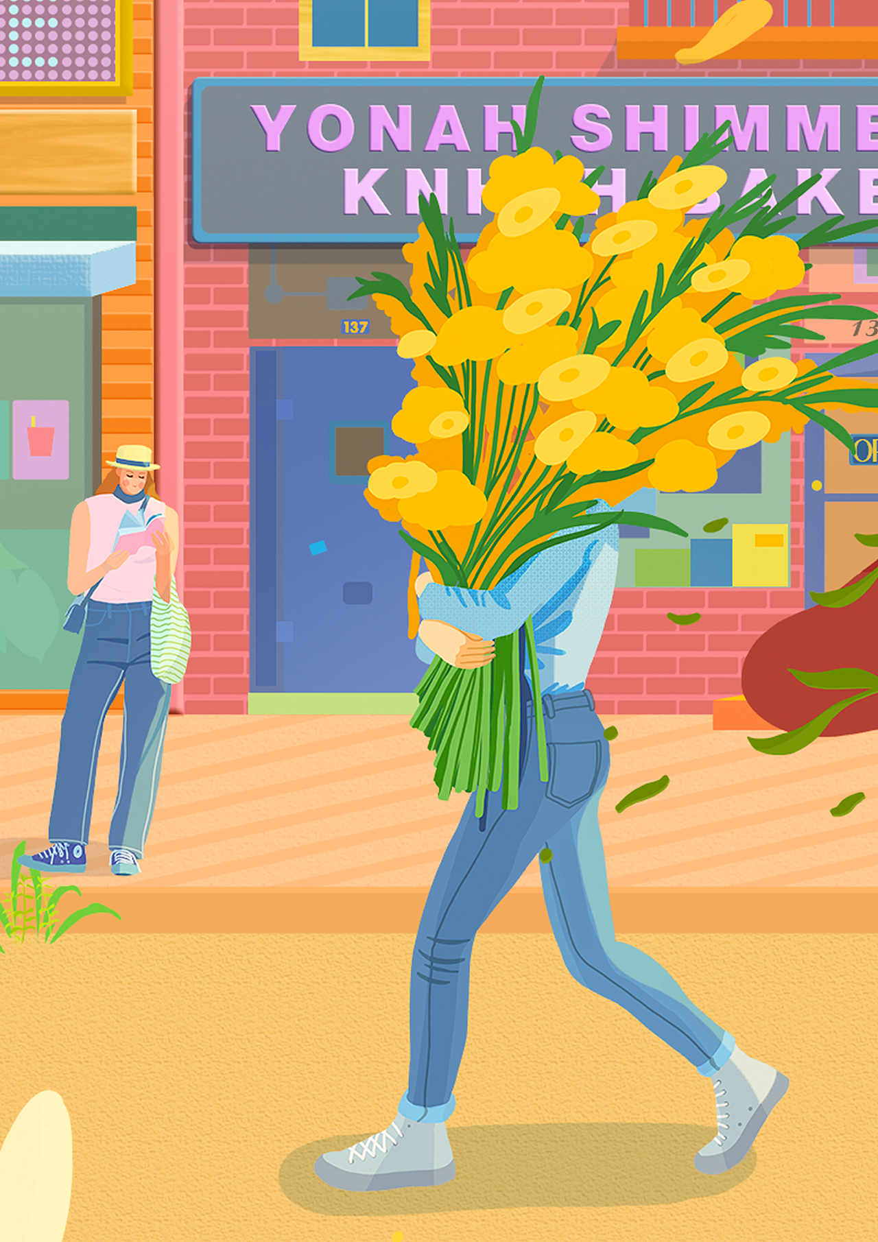 兔子小镇/扁平插画/自然/花