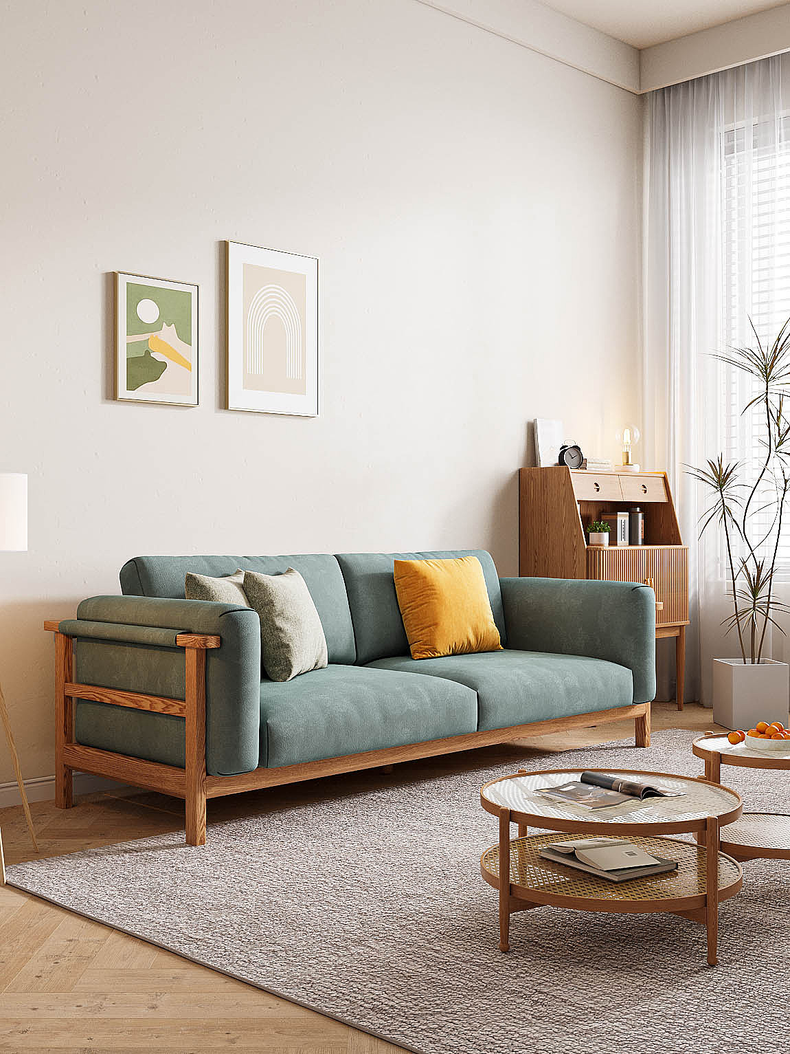 原木沙发建模渲染