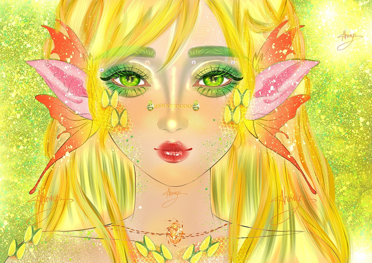 繁花Ahriys美人鱼星座系列插画（图ZMzQ5NzUzODE2） - 概念设定 - 站酷设计师Ahriys原创素材 - 站酷ZCOOL