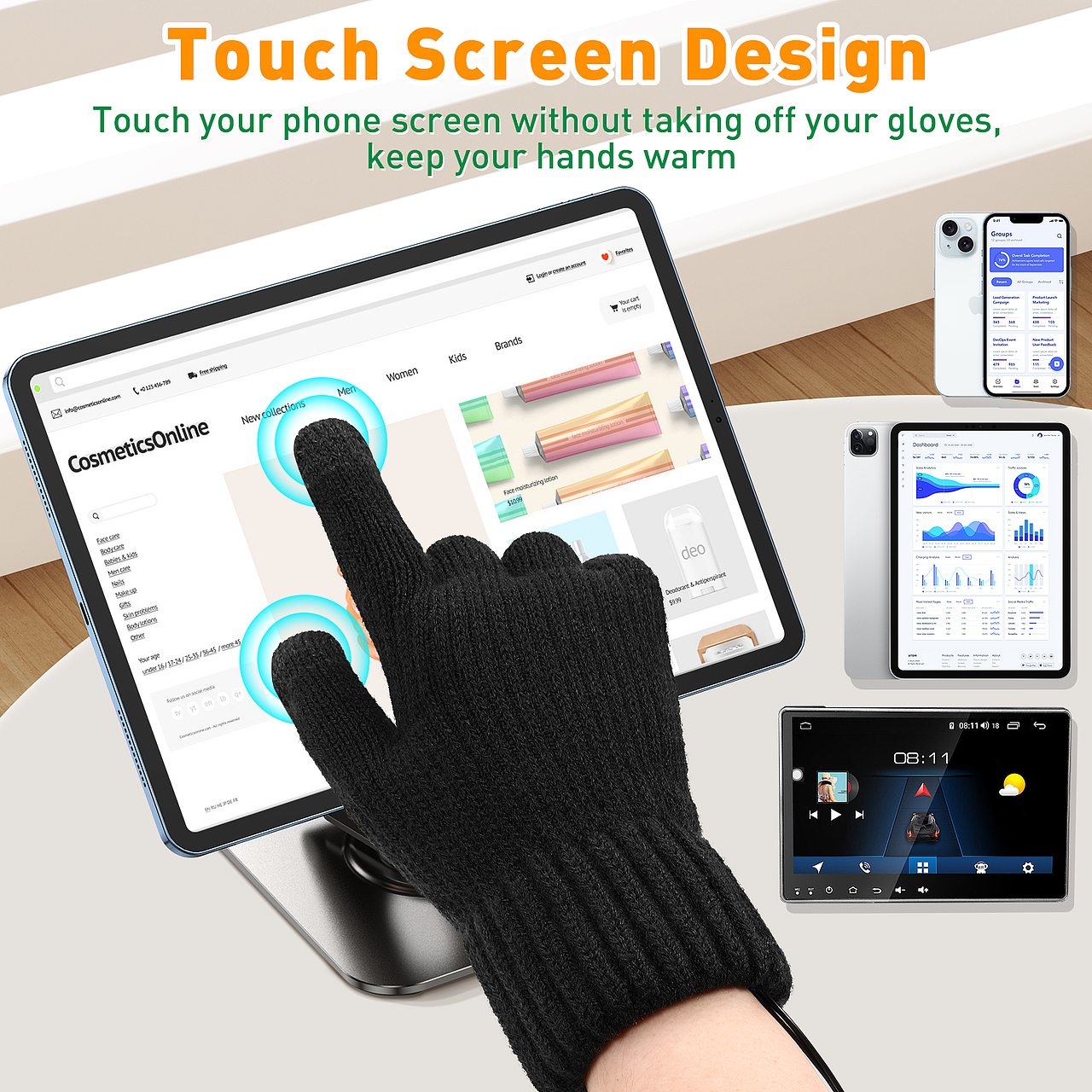 黑色加热手套 亚马逊主图 A+