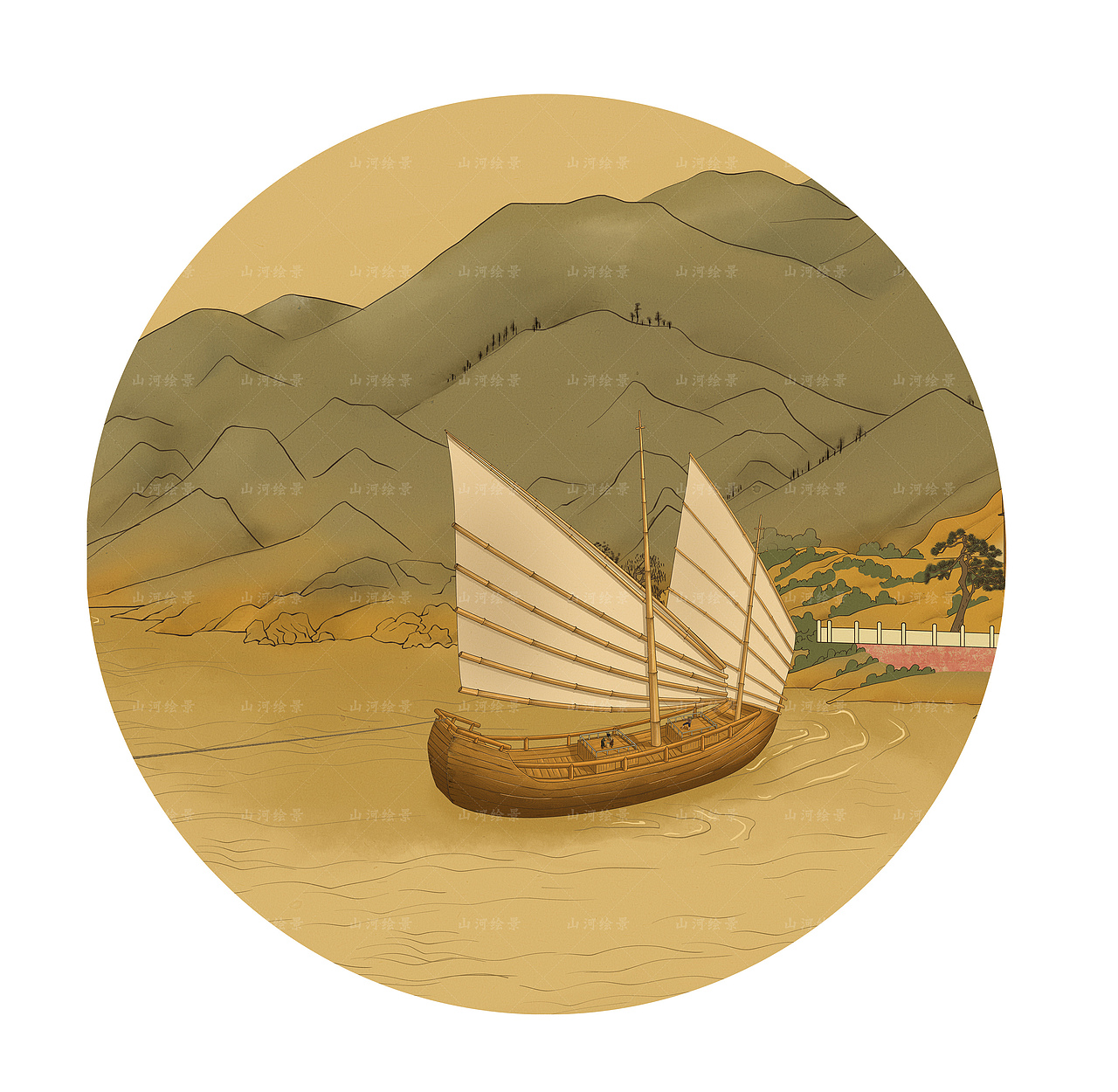 沱江纤夫古风插画