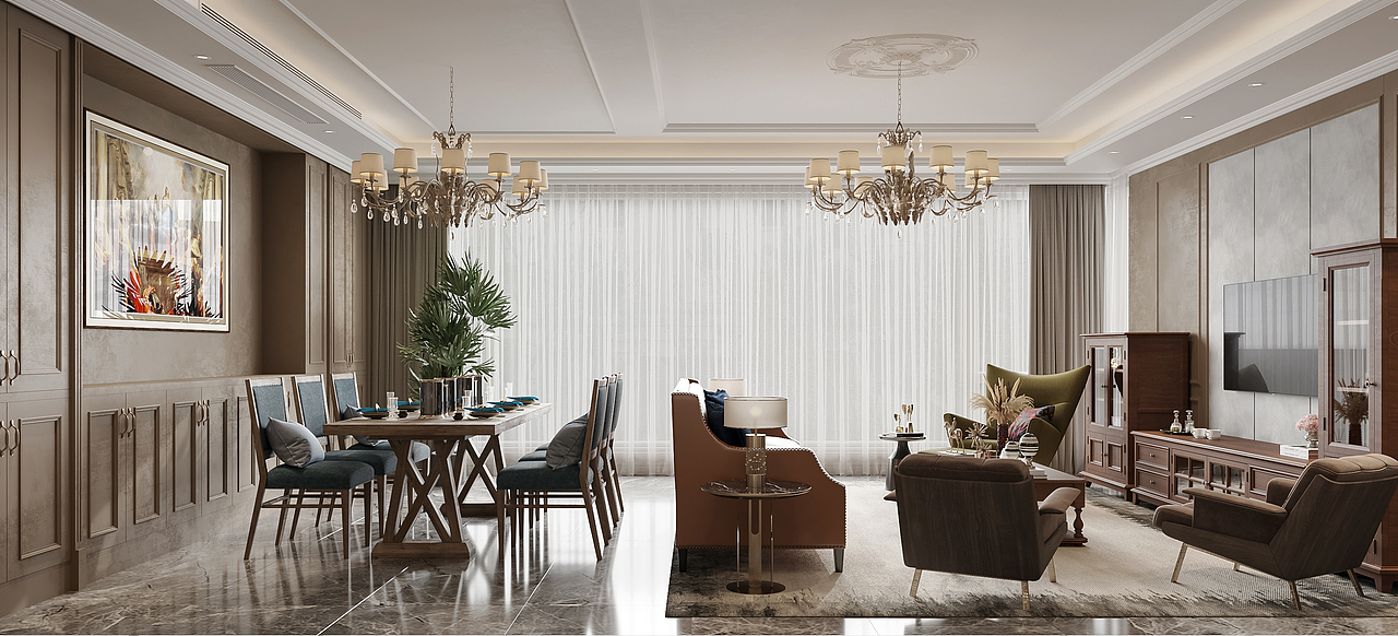 简美客餐厅卧室 效果图表现