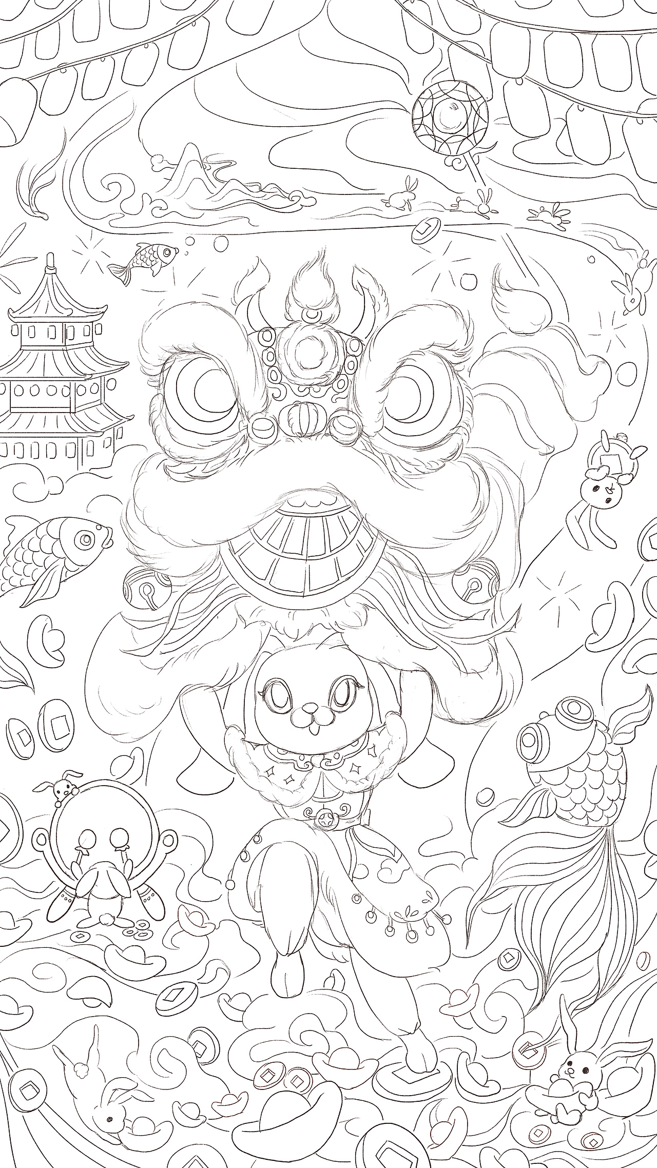 非遗醒狮-新年舞狮招财兔（图ZMzI2NzY0NDMy） - 商业插画 - 站酷设计师小披风R原创素材 - 站酷ZCOOL