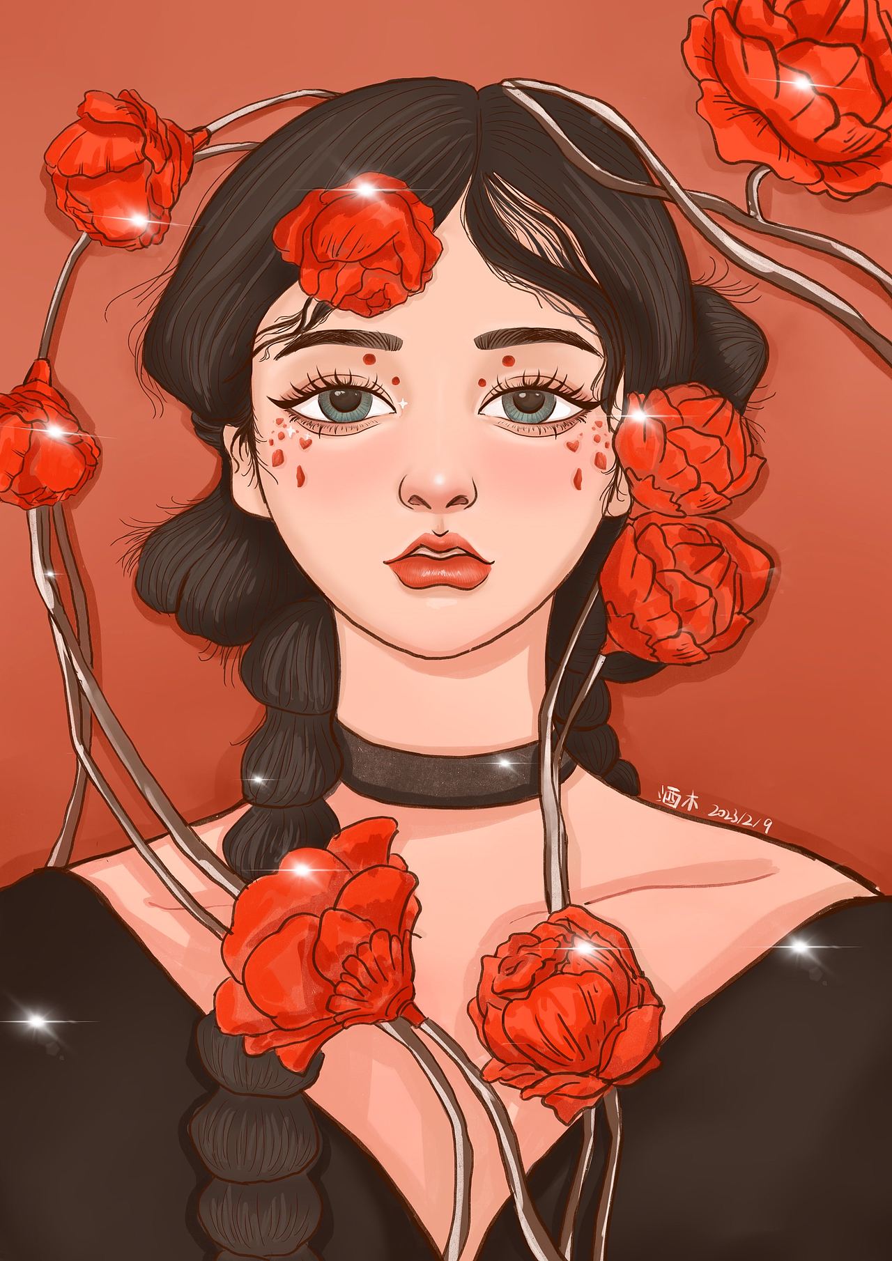 玫瑰主题-玫瑰与少女（图ZMzMwNzI0MzAw） - 商业插画 - 站酷设计师酒木原创素材 - 站酷ZCOOL