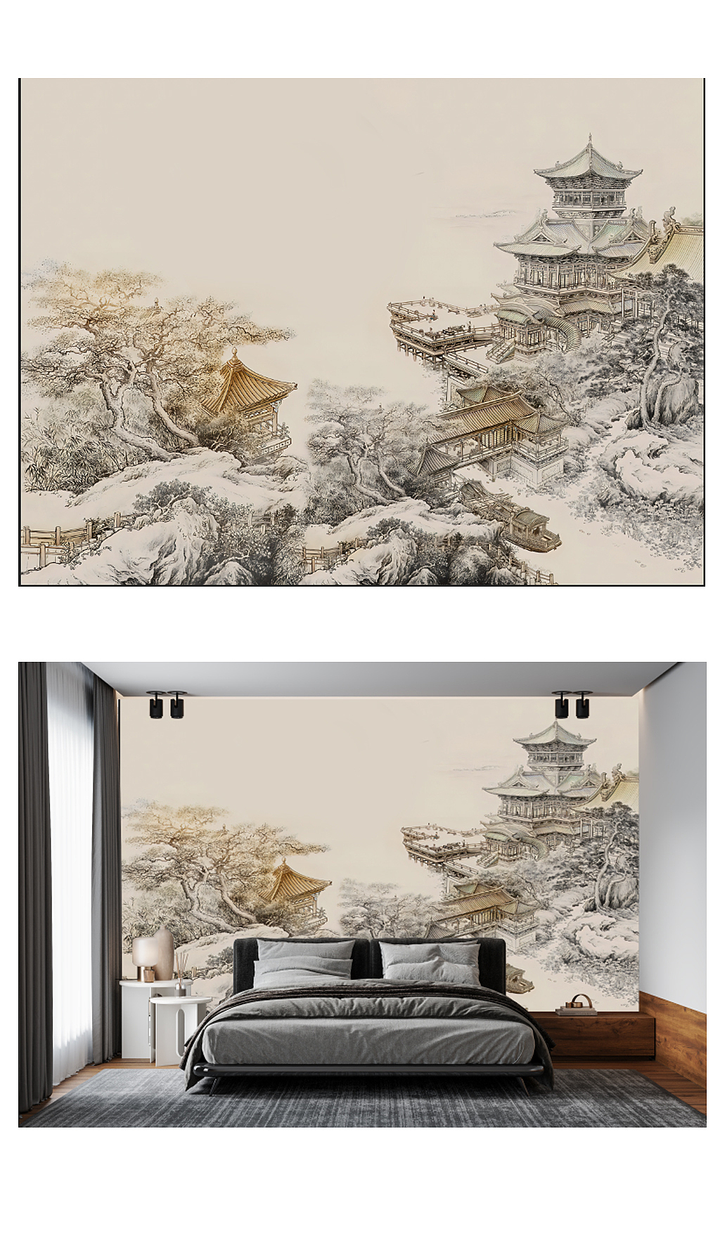 轻奢中式壁画案例分享（图ZMzU5MzE0MDI4） - 家装设计 - 站酷设计师喜之郎1096原创素材 - 站酷ZCOOL