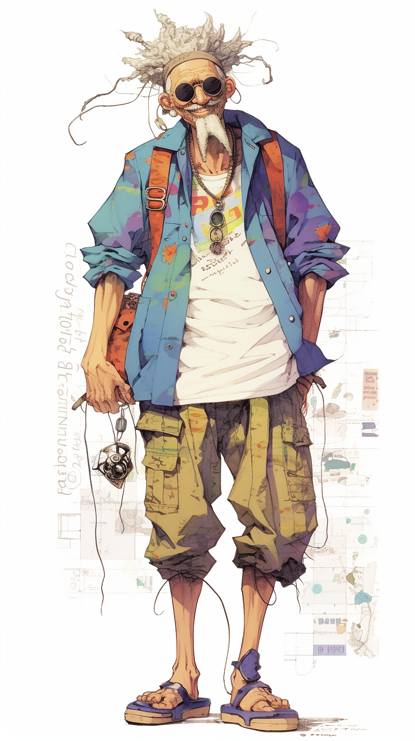 手绘插画老人时尚插图