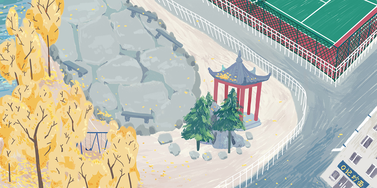 儿童插画-公园的秋天