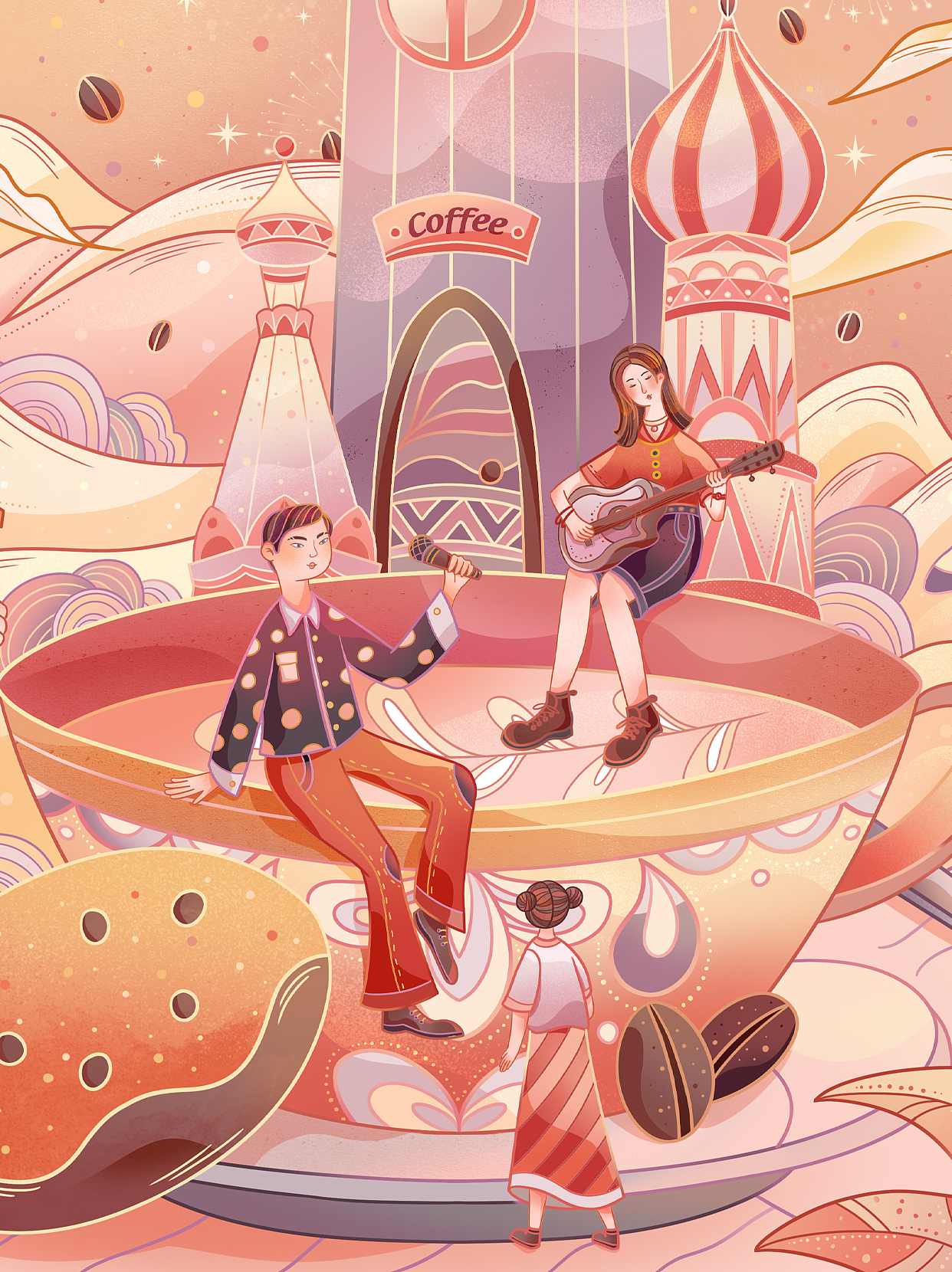 國風(fēng)線性插畫——咖啡王國（圖ZMzIzMjE3MjA0） - 藝術(shù)插畫 - 站酷設(shè)計(jì)師來碗麻醬原創(chuàng)素材 - 站酷ZCOOL