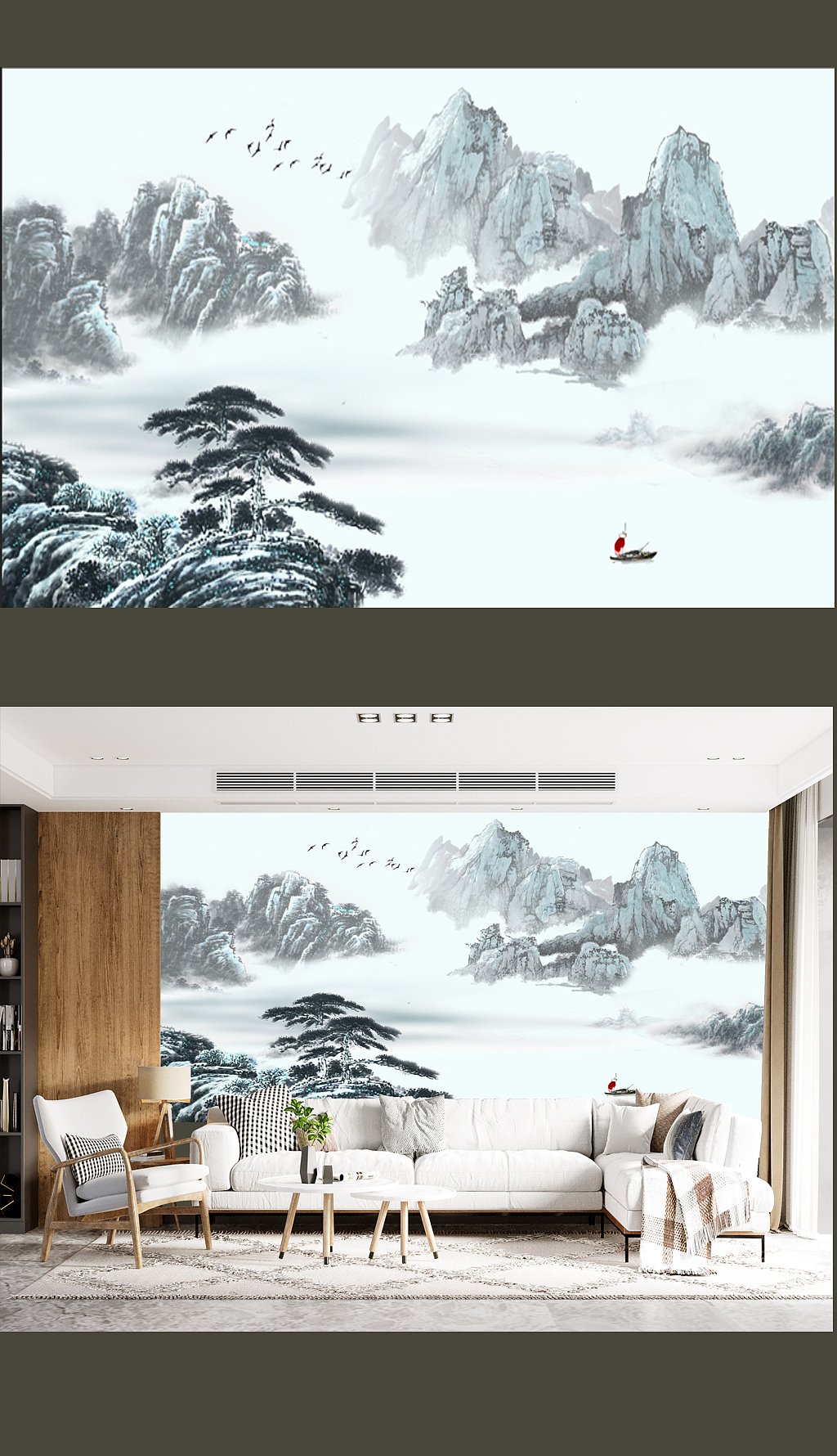 轻奢中式壁画案例分享（图ZMzU5MzE0MDA0） - 家装设计 - 站酷设计师喜之郎1096原创素材 - 站酷ZCOOL