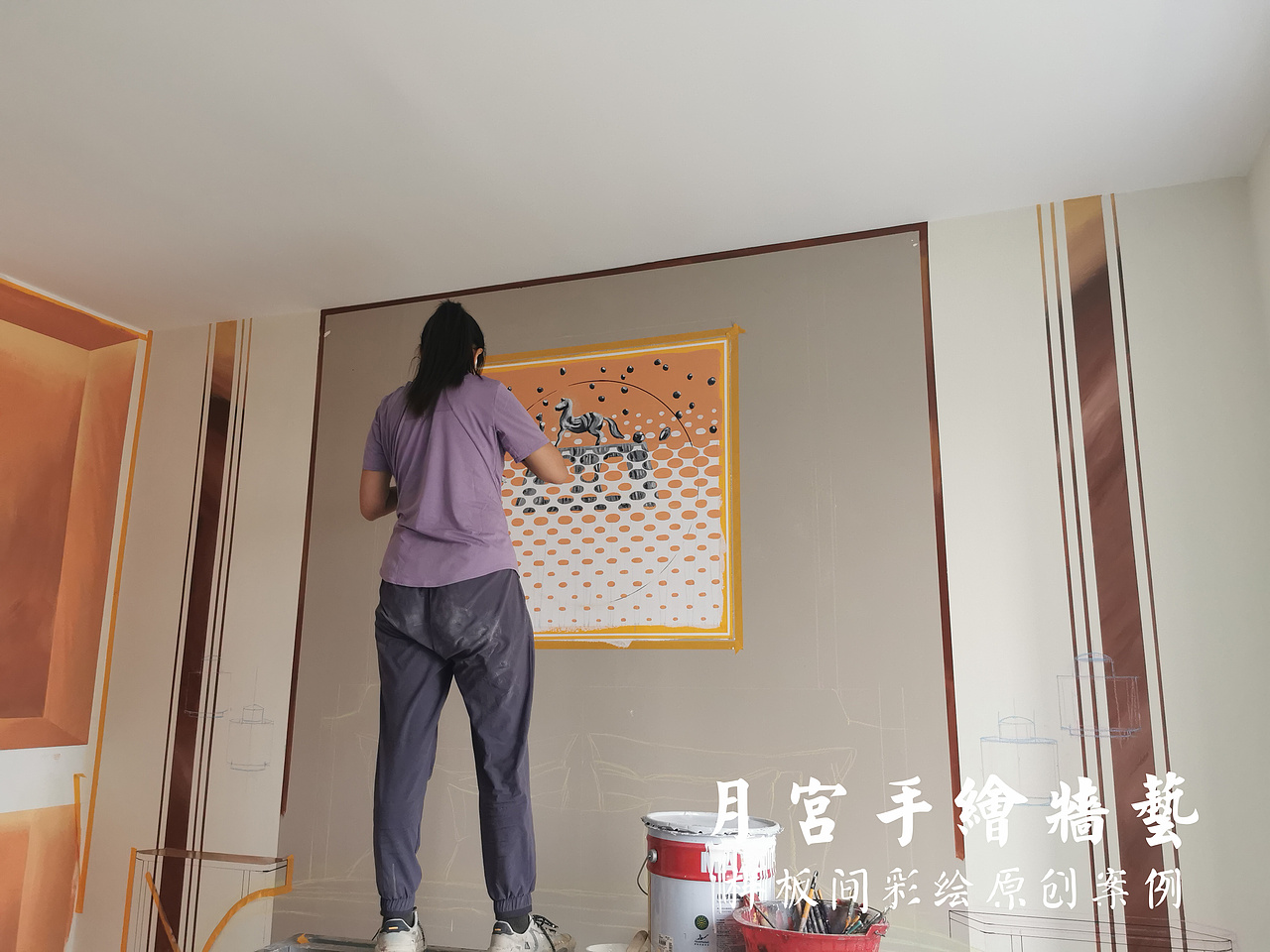 简直惊呆啦不敢相信爱马仕豪宅样板间也可以彩绘画出来（图ZMzUwNzk2MjA0） - 绘画 - 站酷设计师郑州月宫手绘原创素材 - 站酷ZCOOL