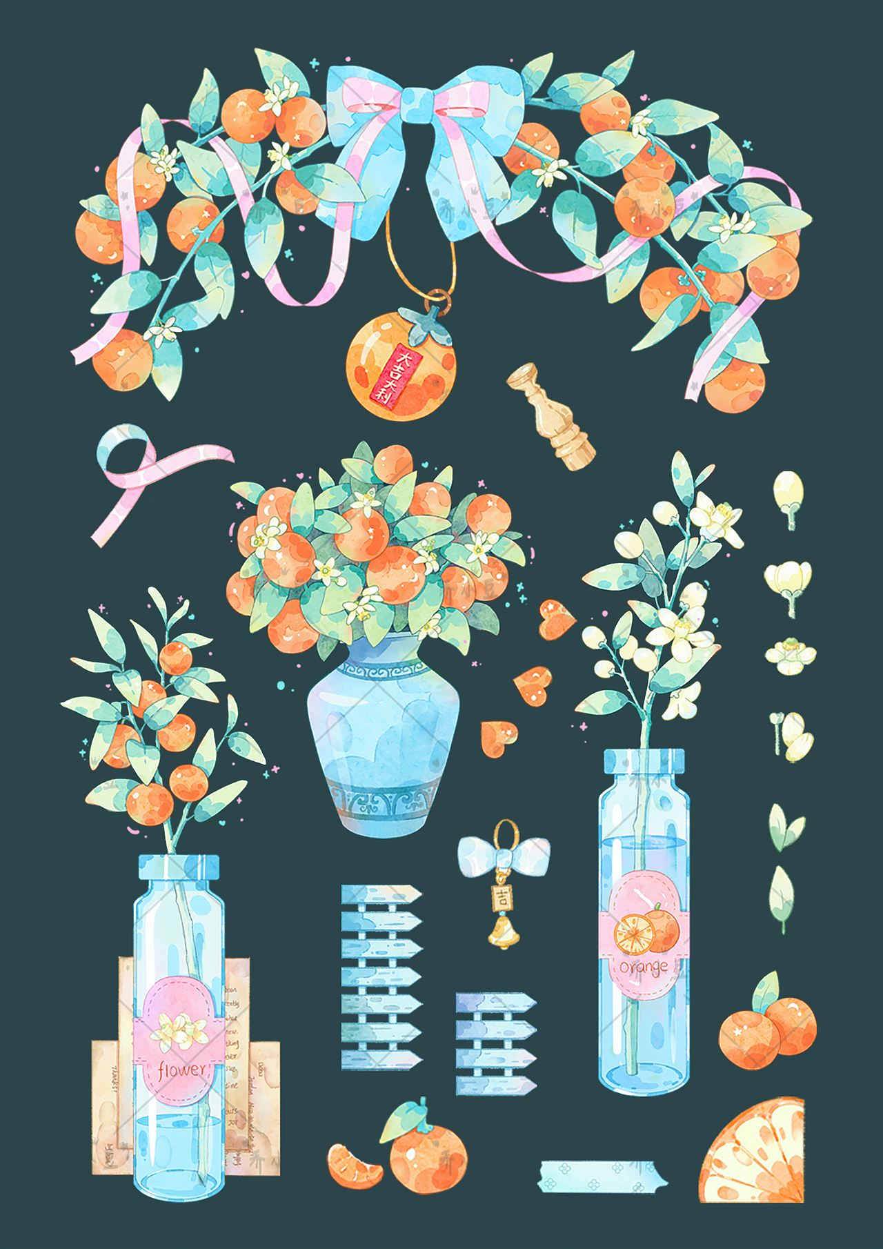 【五月桔香礼】——和纸胶带成稿待出（图ZMzI0MzM4MjQ0） - 商业插画 - 站酷设计师乔小都原创素材 - 站酷ZCOOL