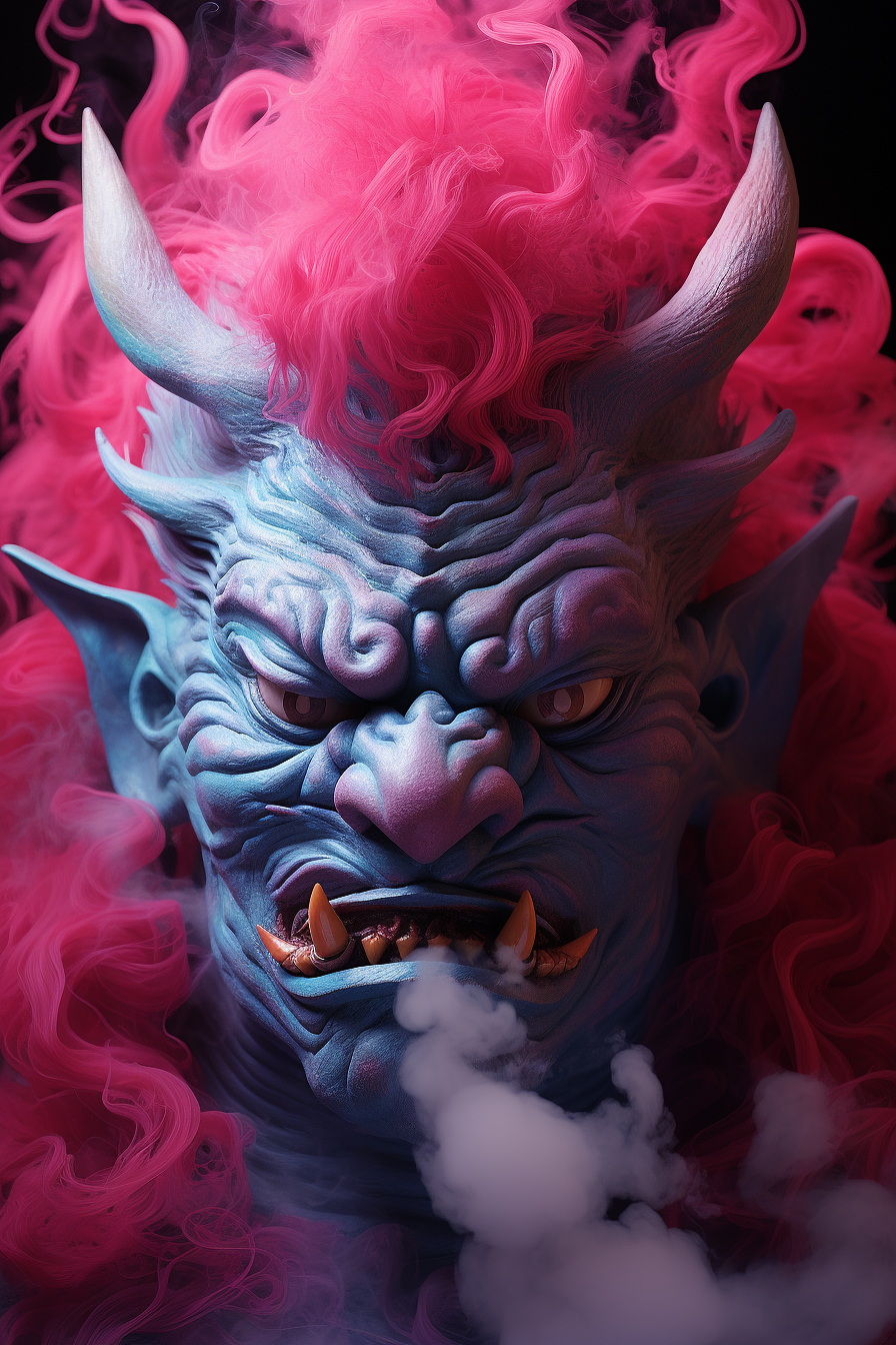 超写实动物插画风格的紫色烟雾魔鬼