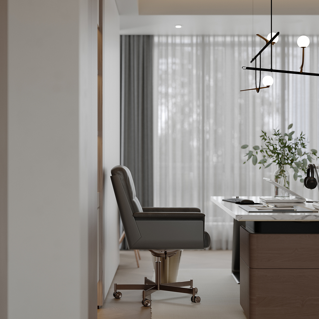 朴素的轻奢卧室书房大平层