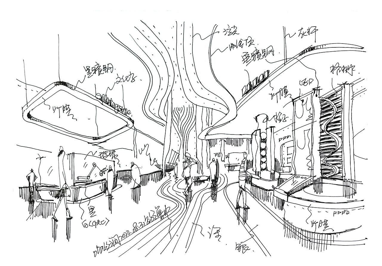 设计展览设计展馆设计展位设计博物馆展示手绘手稿空间设计教堂速写