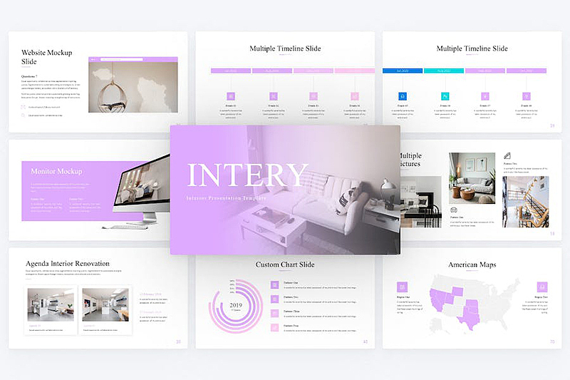 80页简约大气室内设计室内家居展示多用途国外PPT模板