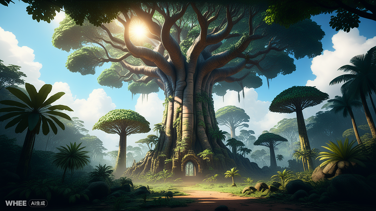 在一个非常神秘的热带雨林里，有一棵非常巨大的面包树。