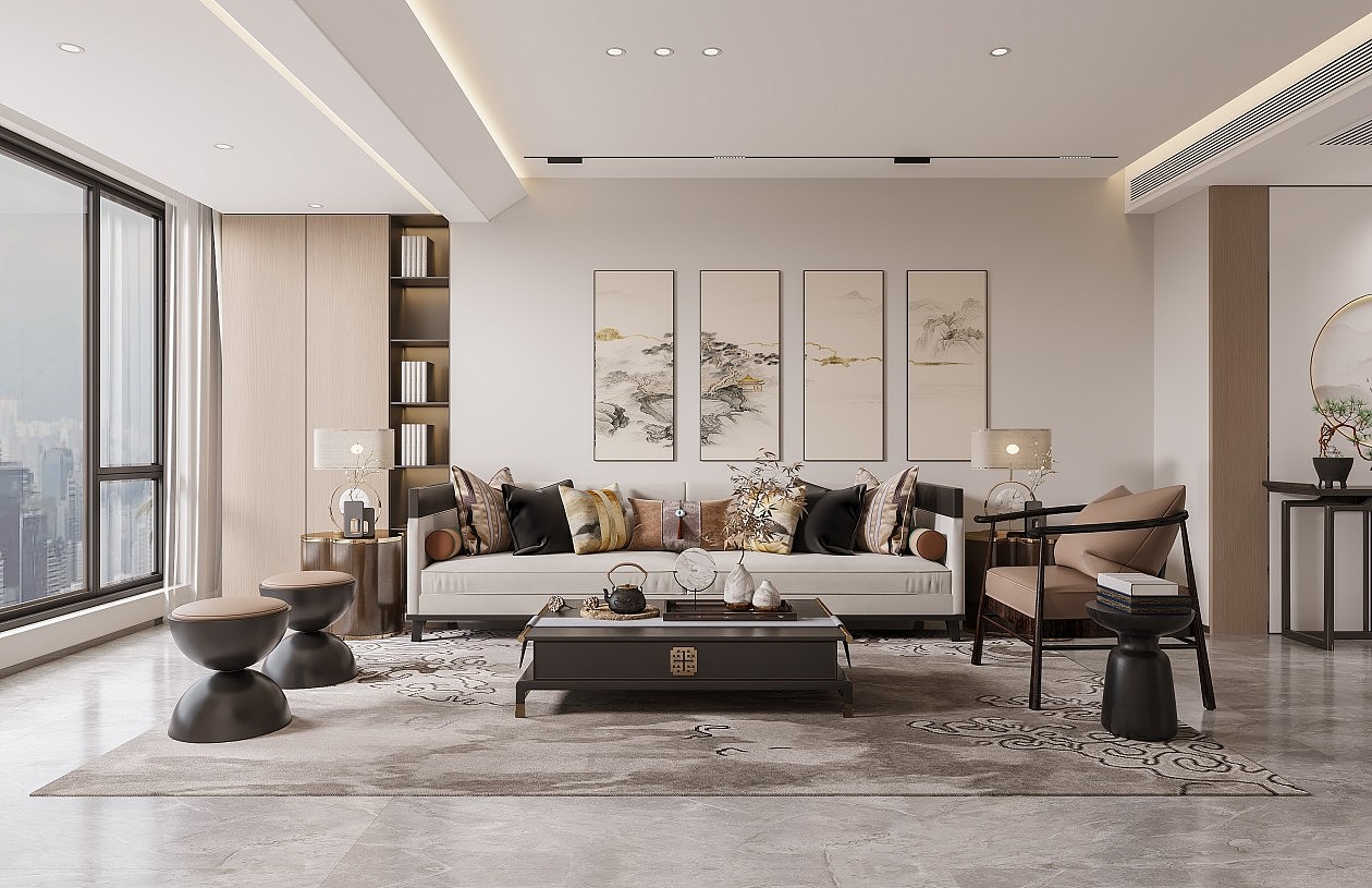 新中式风格客厅效果图表现