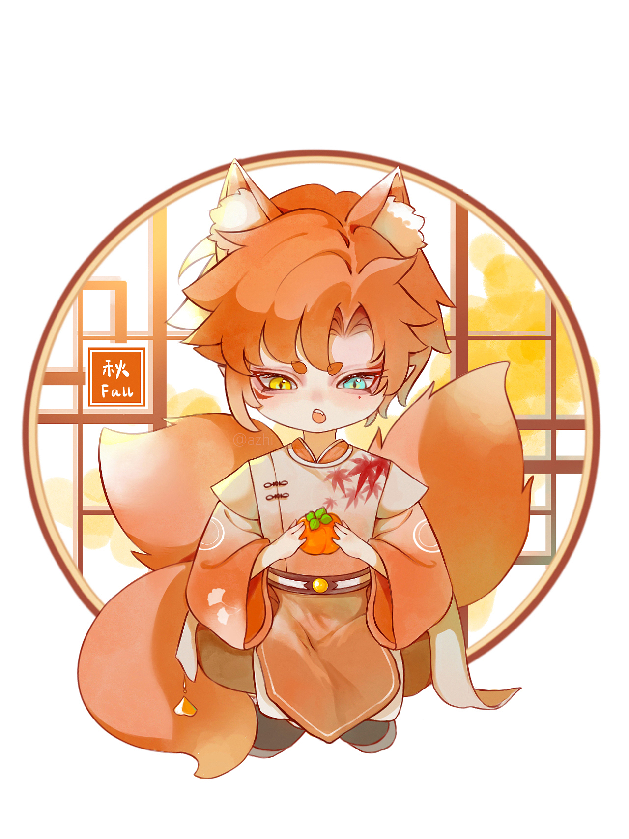 Q版人物插画-四季系列主题秋