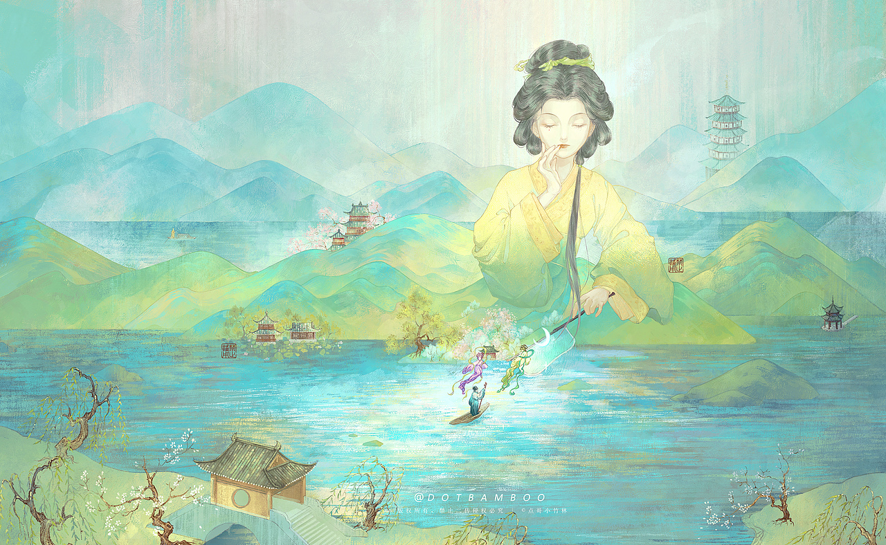 西湖插畫 | 欲把西湖比西子 淡妝濃抹總相宜（圖ZMzYxODAxOTgw） - 商業(yè)插畫 - 站酷設(shè)計師點(diǎn)哥小竹林原創(chuàng)素材 - 站酷ZCOOL