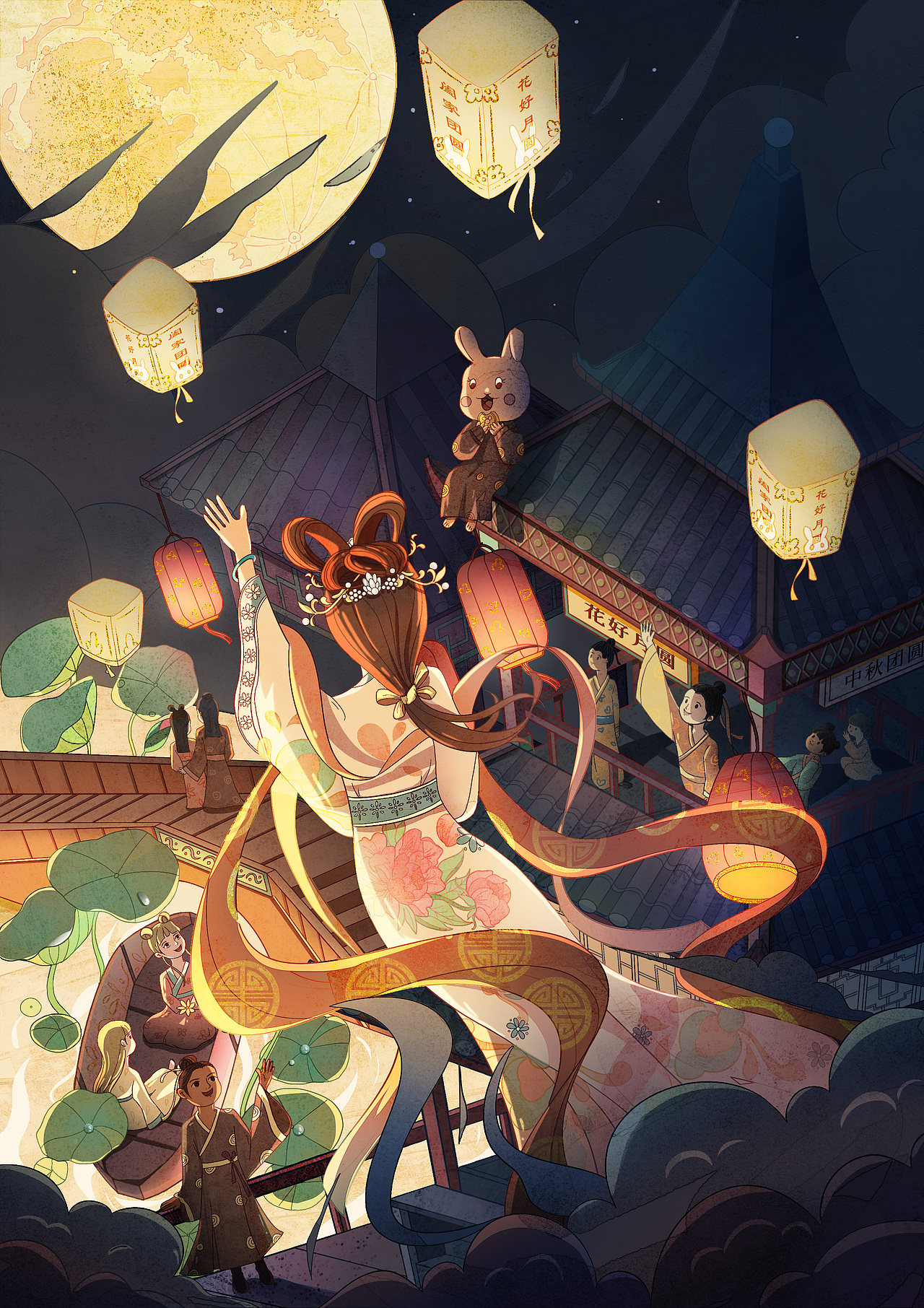 氛围感节日国风插画