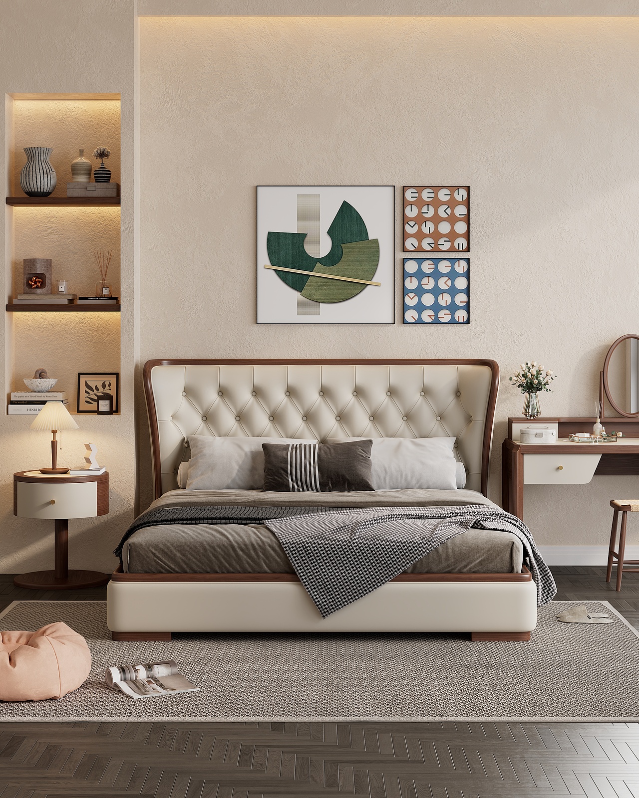 黑胡桃拉扣软包床建模渲染