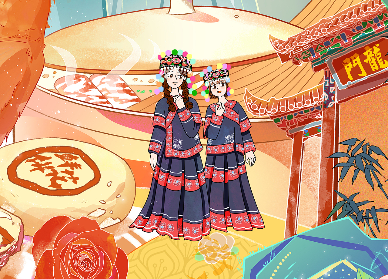 《昆明·春》国潮城市大场景插画