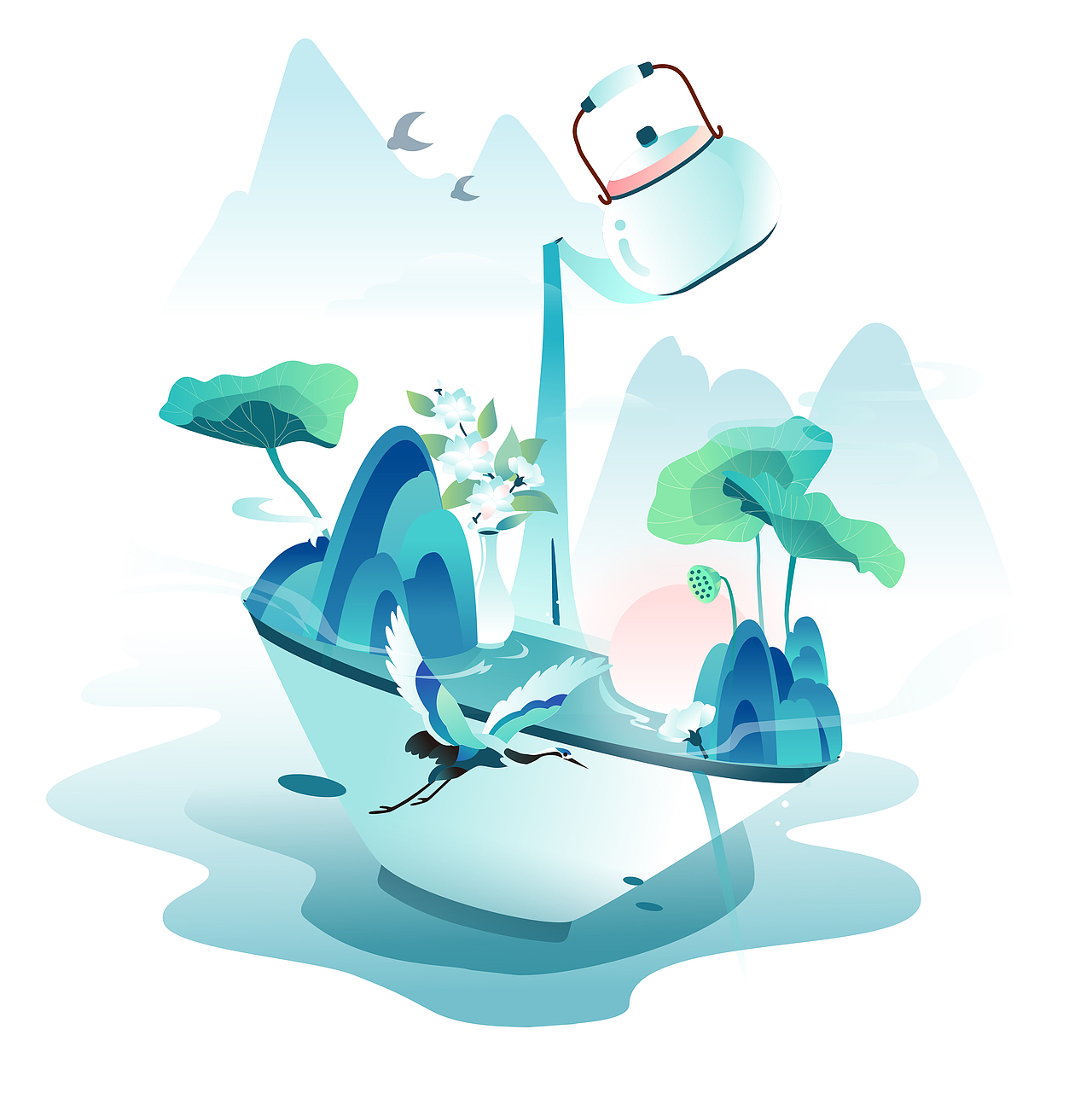 立春,雨水节气,国风意境插画