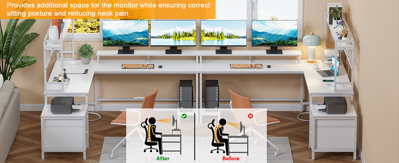 L-DESK WITH HUTCH AND POWER OUTLETS