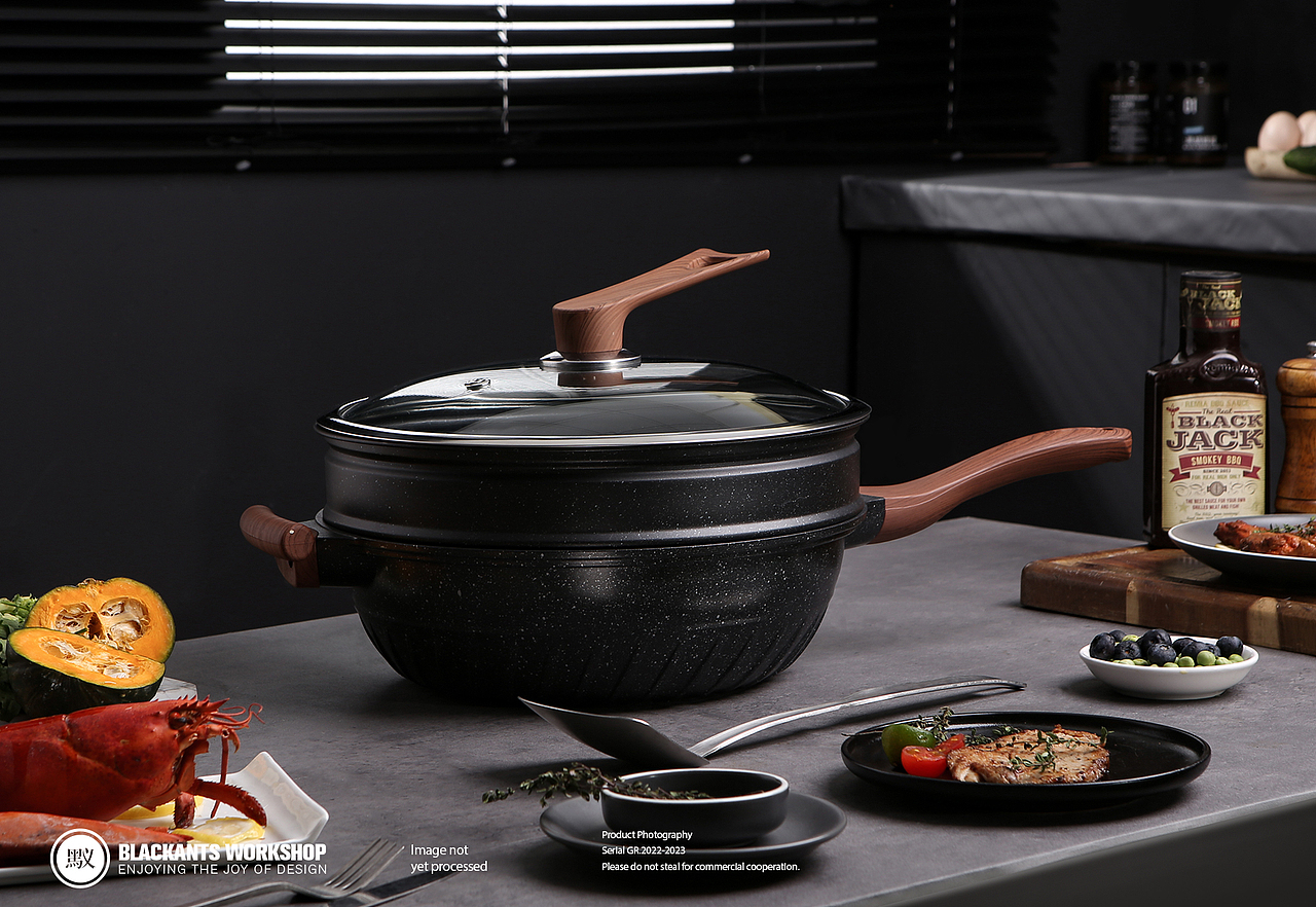 厨具摄影 | 麦饭石蒸炒锅 ✖ Blcakants