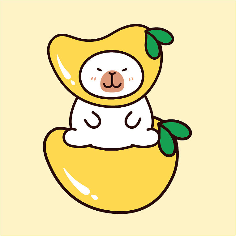 卡皮巴拉水豚萌萌IP卡通形象插画水果系列