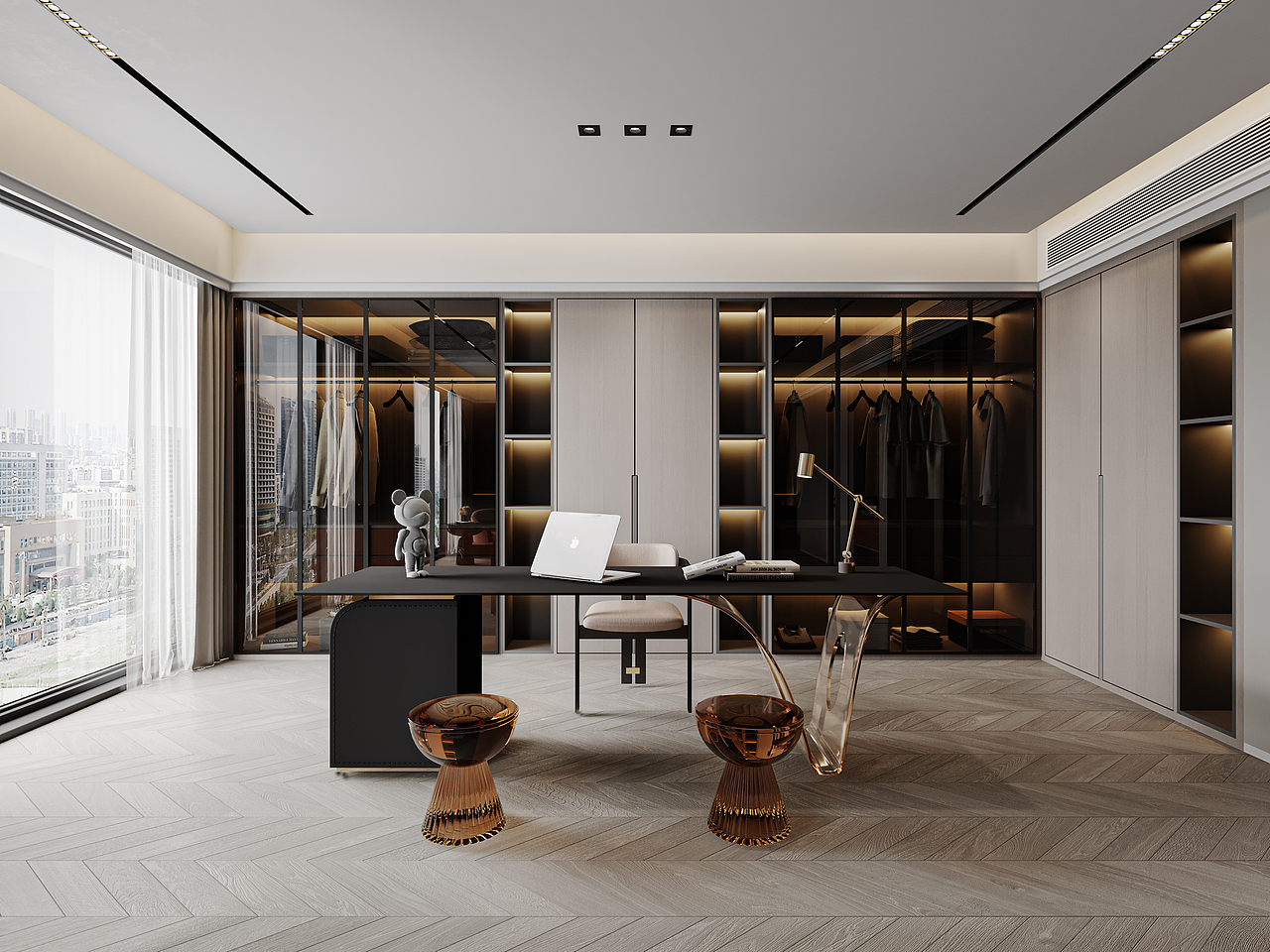 灰白调客餐厅别墅地下室卧室卫生间