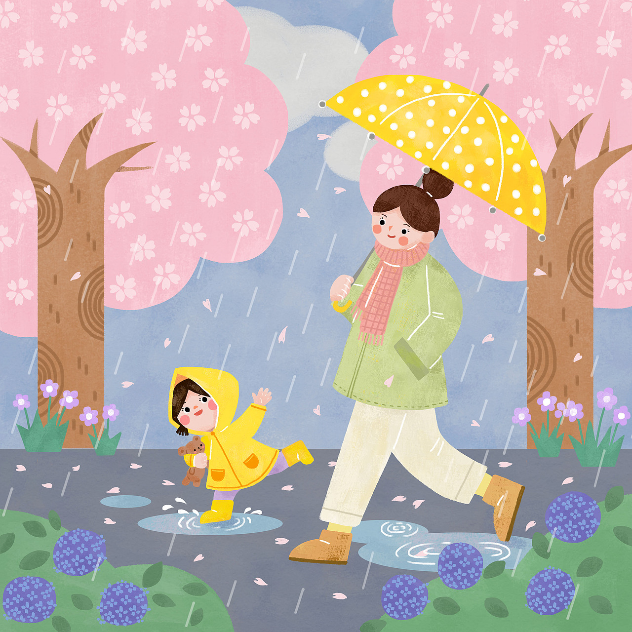 母亲节亲子系列儿童插画