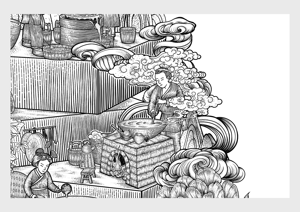 非遗插画——豆腐传统制作技艺(版画)