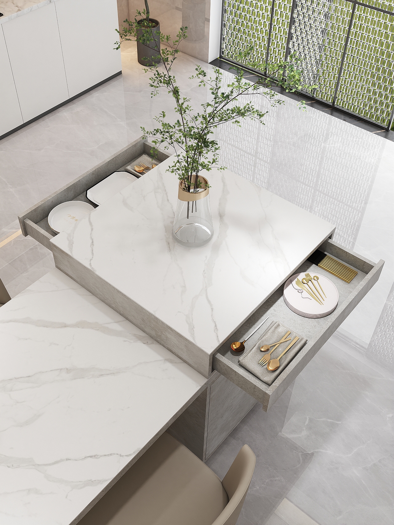 家具成品效果图-伸缩岛台