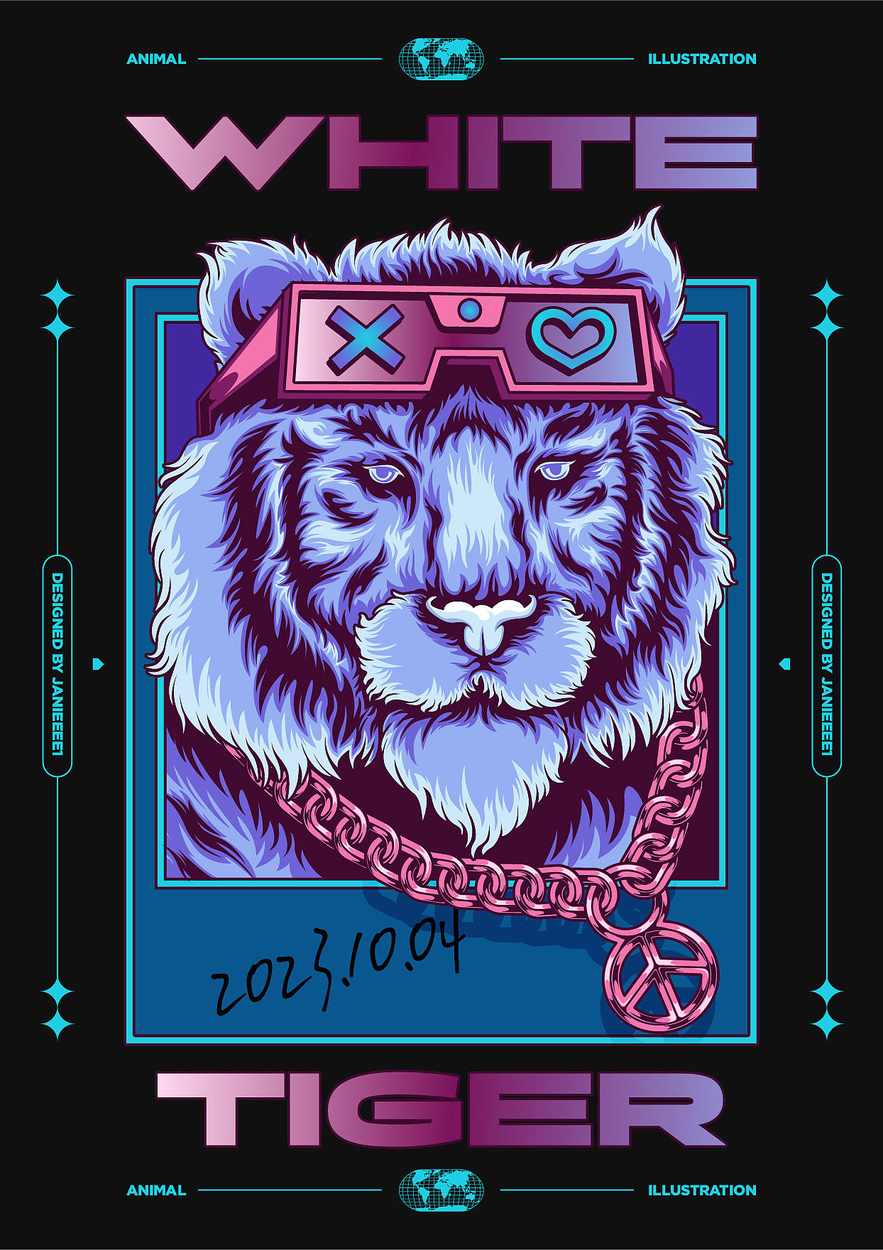 白虎/动物创意插图（图ZMzUyMDc0OTg4） - 商业插画 - 站酷设计师Janieee1原创素材 - 站酷ZCOOL