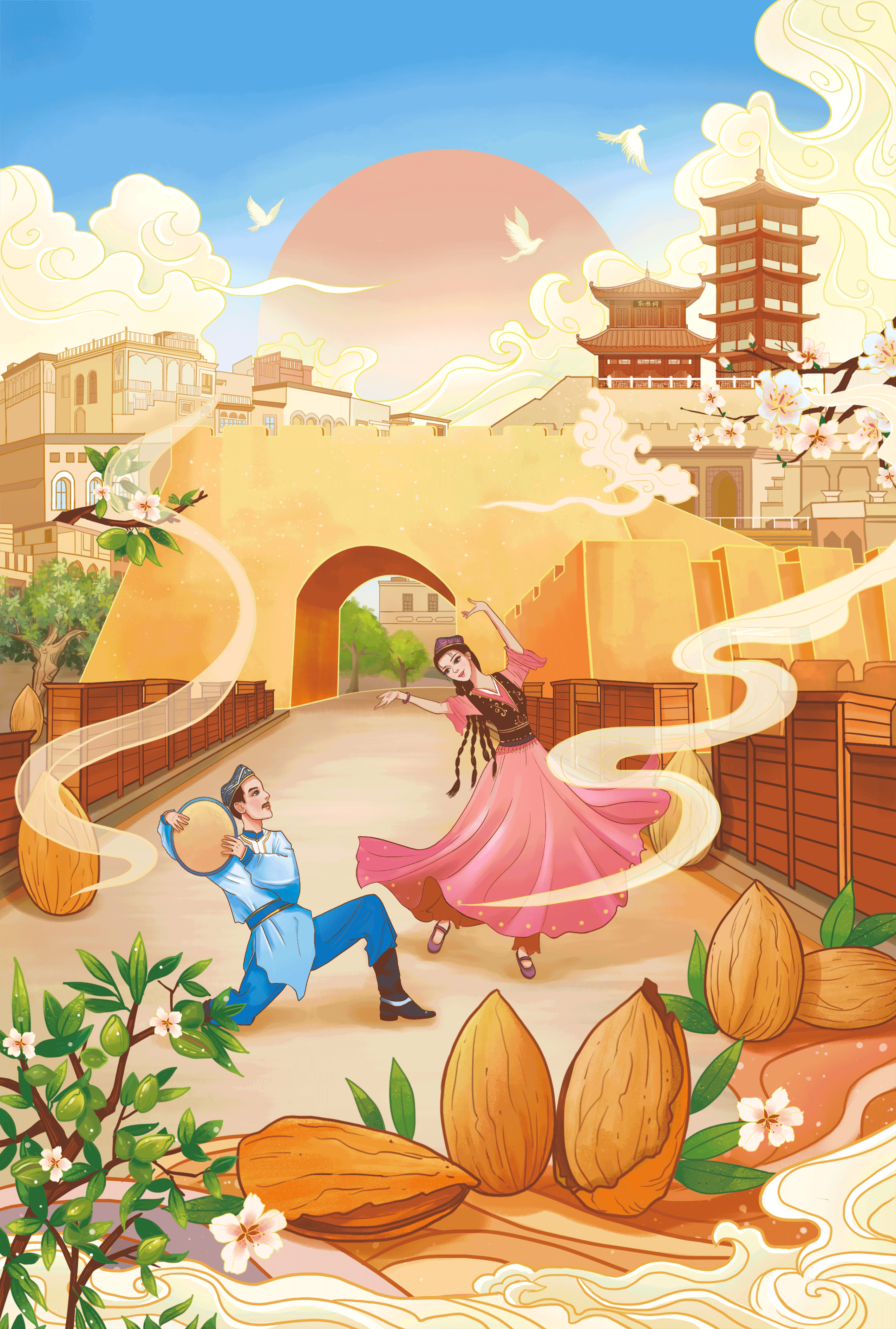 新疆坚果系列插画——古城的巴旦木(图ZMzA5NDc5NDky) - 商业插画 - 站酷设计师插画师珈棠原创素材 - 站酷ZCOOL