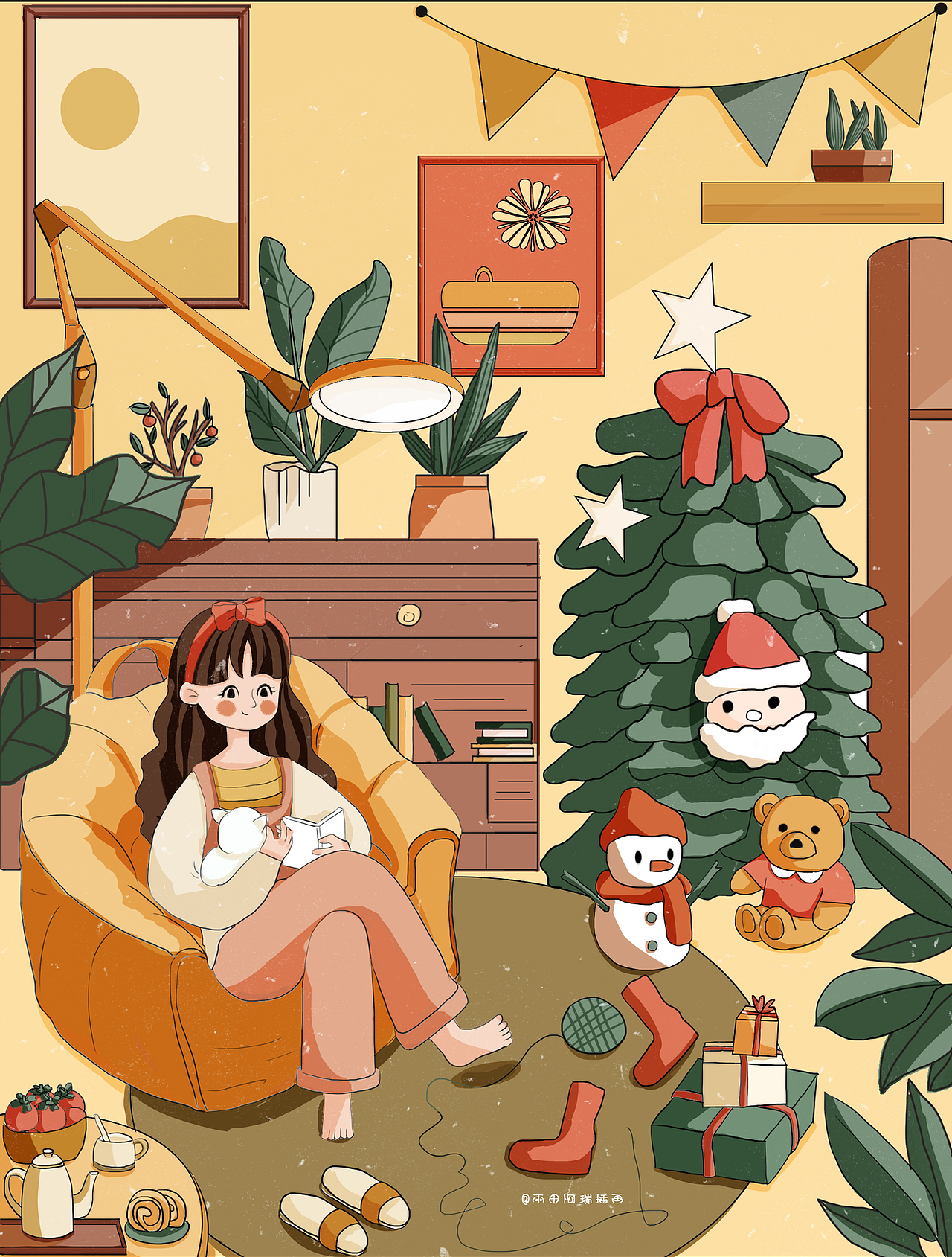 室内家居插画·圣诞节（图ZMzU4MzcyNzQ0） - 商业插画 - 站酷设计师雨田阿瑞原创素材 - 站酷ZCOOL