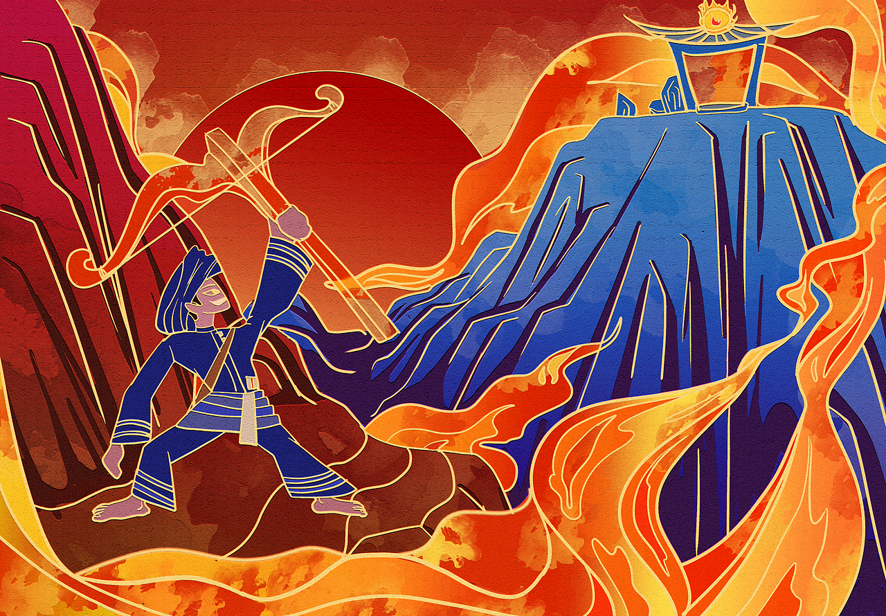 少数民族神话题材插画《火童》