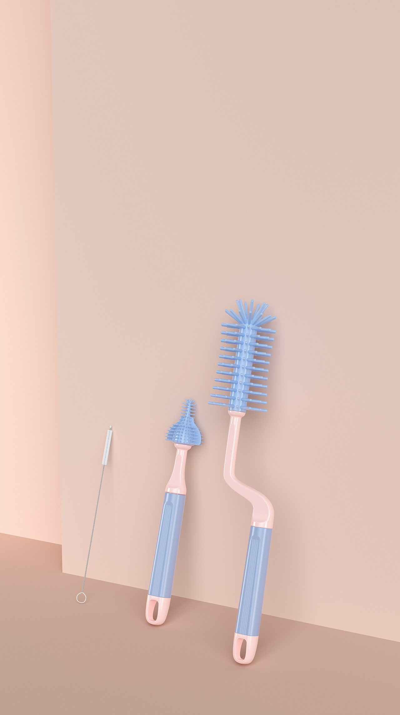 母婴三维设计C4D，硅胶奶瓶刷婴儿奶嘴吸管奶瓶刷套装