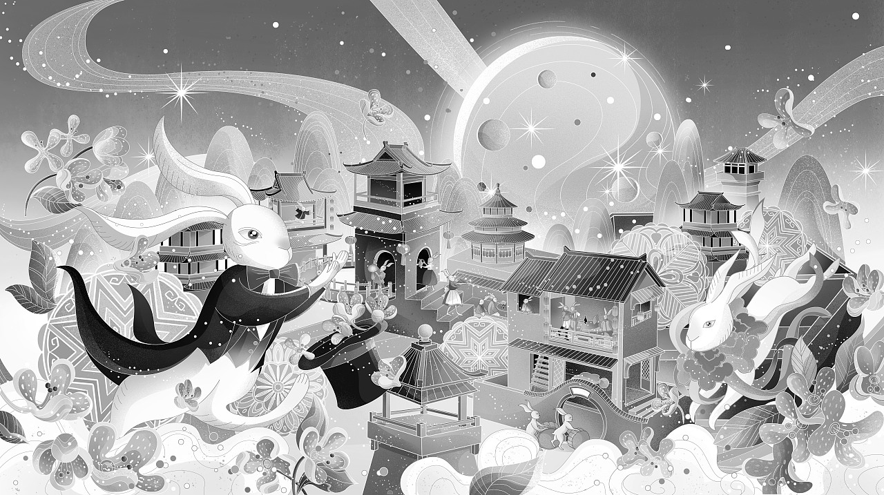 【玩月】中秋节海报插画（图ZMzExODA4NDUy） - 商业插画 - 站酷设计师琉璃LLEE原创素材 - 站酷ZCOOL