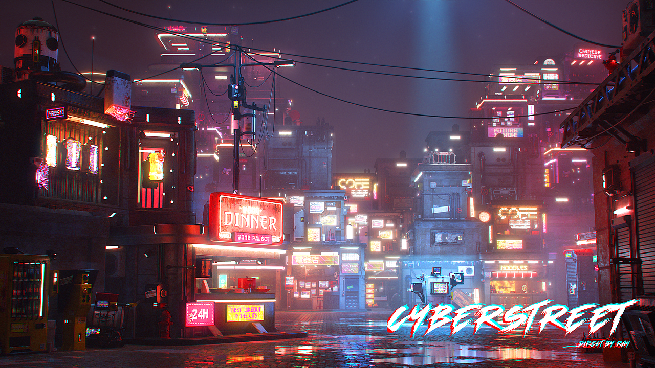 CyberStreet赛博朋克街道 三维场景制作（图ZMjk5MDI3NDky） - 场景 - 站酷设计师是鱼小饼子啊原创素材 - 站酷ZCOOL