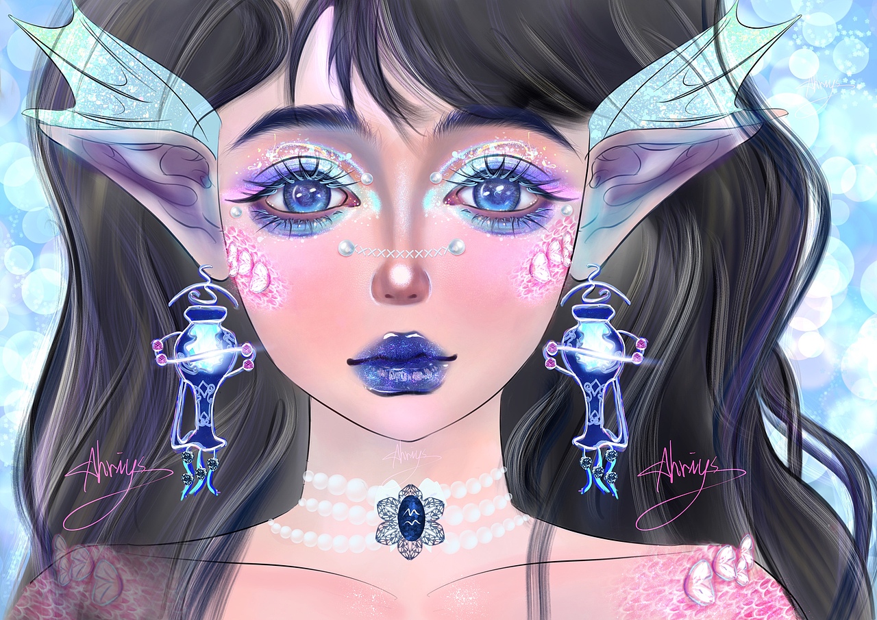 繁花Ahriys美人鱼星座系列插画（图ZMzQ5NzUzNzg4） - 概念设定 - 站酷设计师Ahriys原创素材 - 站酷ZCOOL