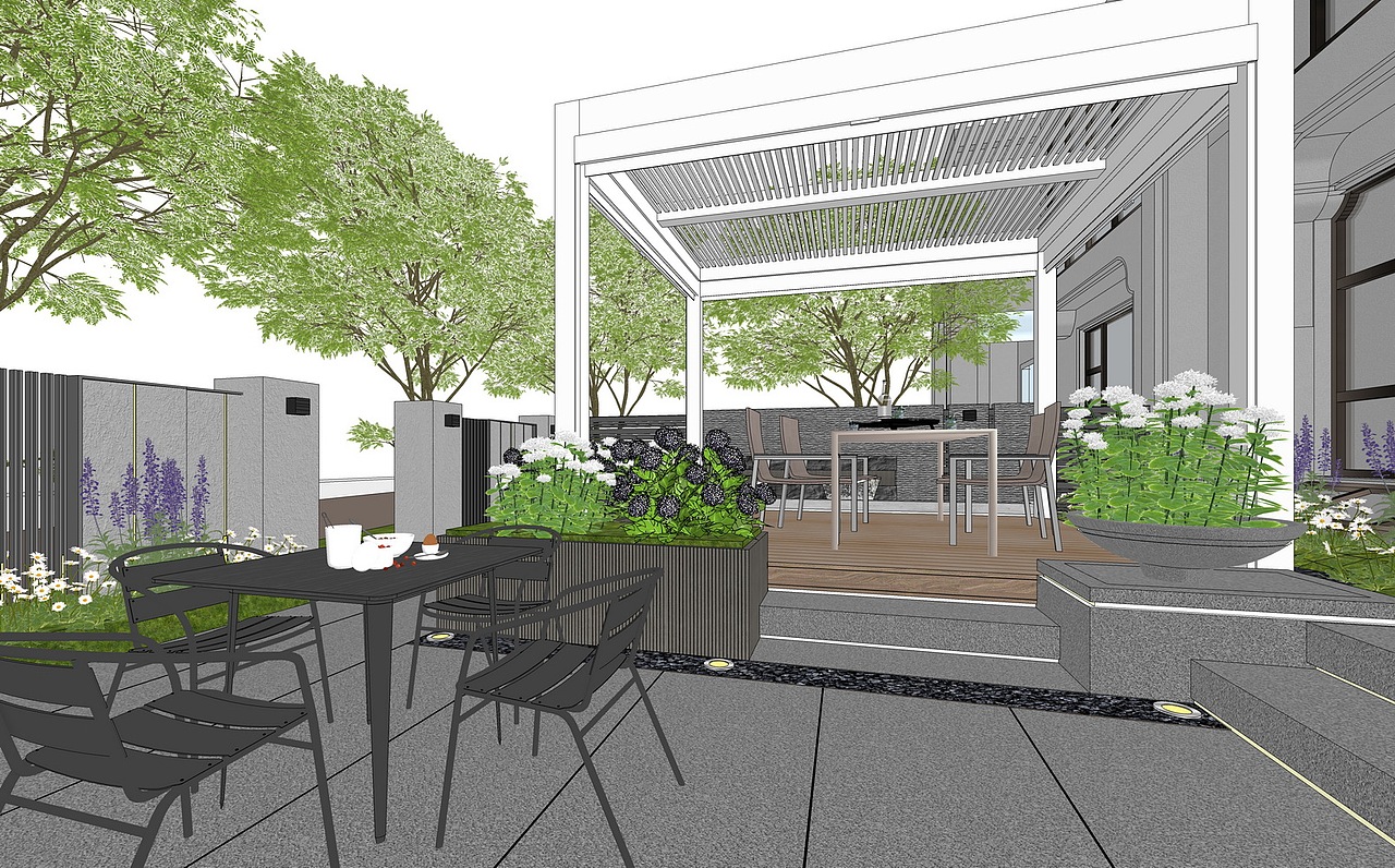 现代庭院景观SU模型下载（图ZMzI0NDI0NTIw） - 景观设计 - 站酷设计师素模网原创素材 - 站酷ZCOOL