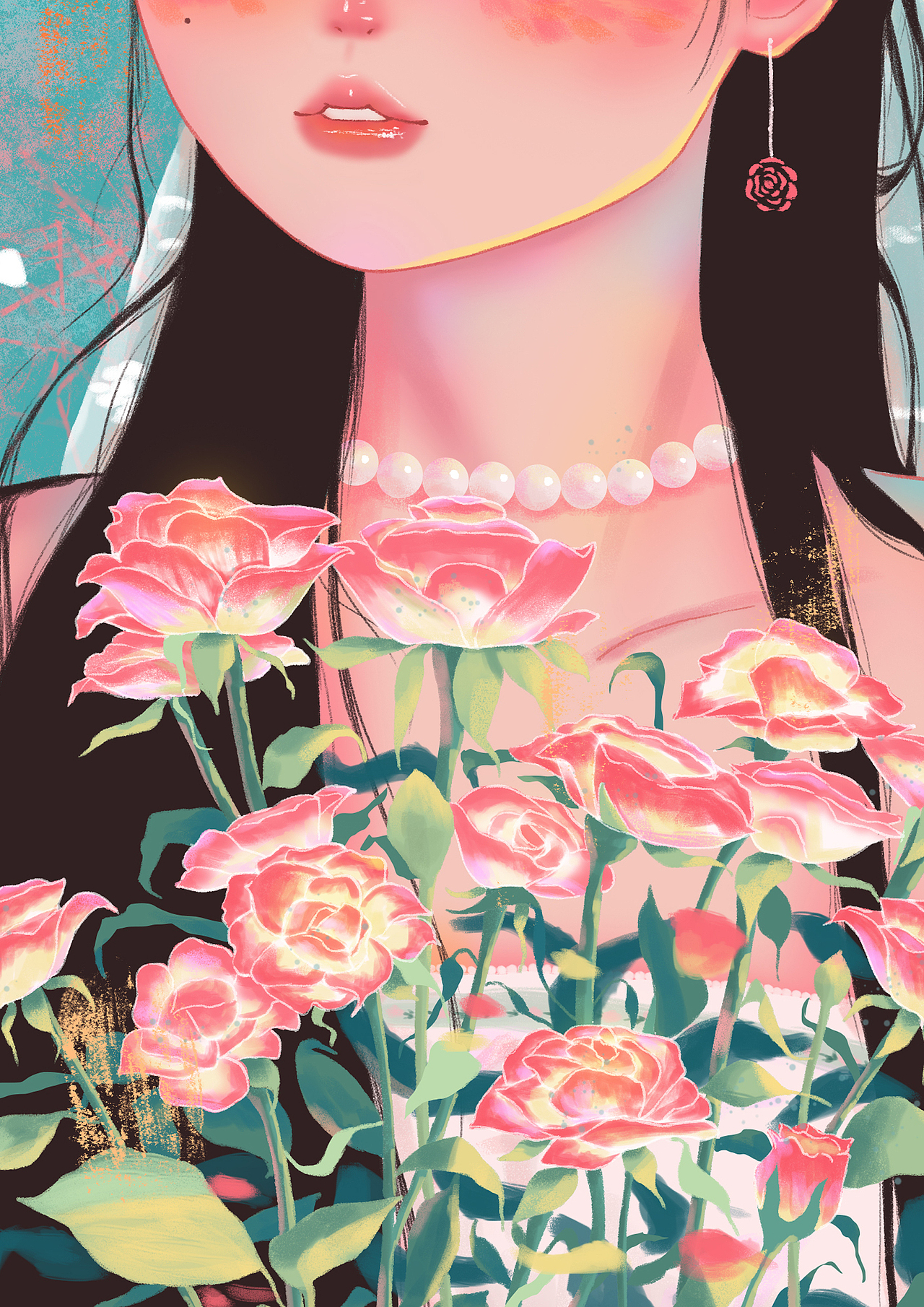 少女与花插画（图ZMzI1MjgzMjEy） - 创作习作 - 站酷设计师荔枝小雪人9原创素材 - 站酷ZCOOL