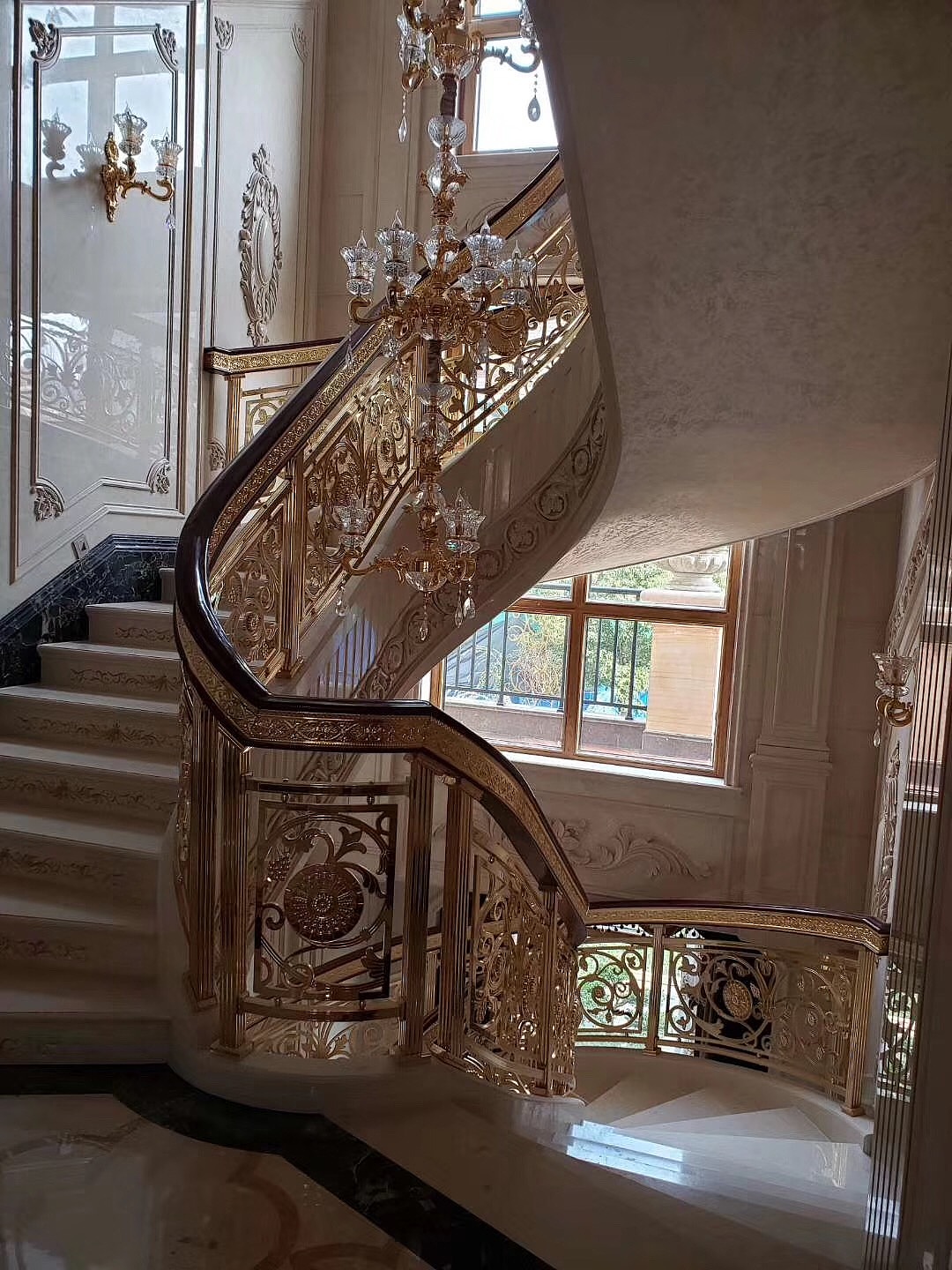 五谷丰登浮雕铜楼梯扶手定制 实木扶手 厂家直销安装