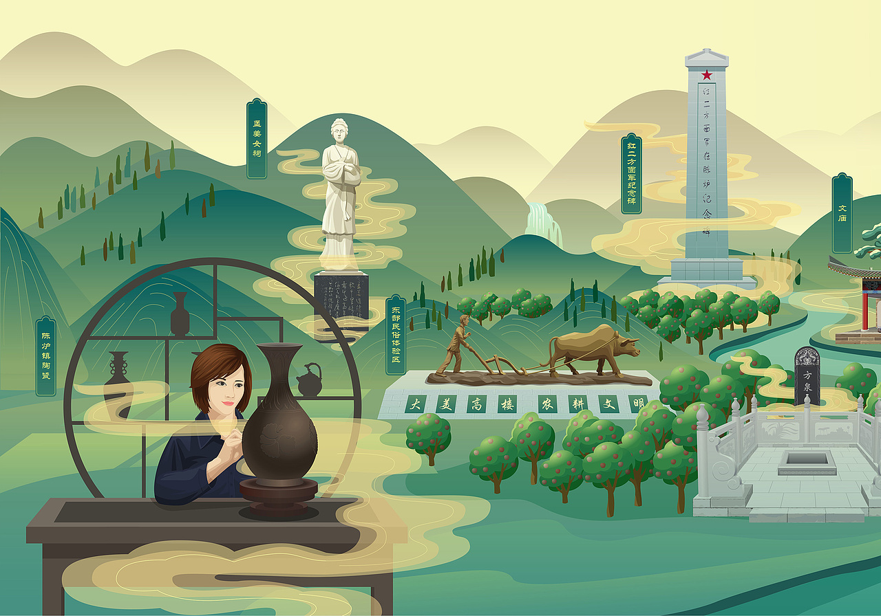 旅游地标插画（图ZMzE3MTcyMDgw） - 商业插画 - 站酷设计师易可原创素材 - 站酷ZCOOL