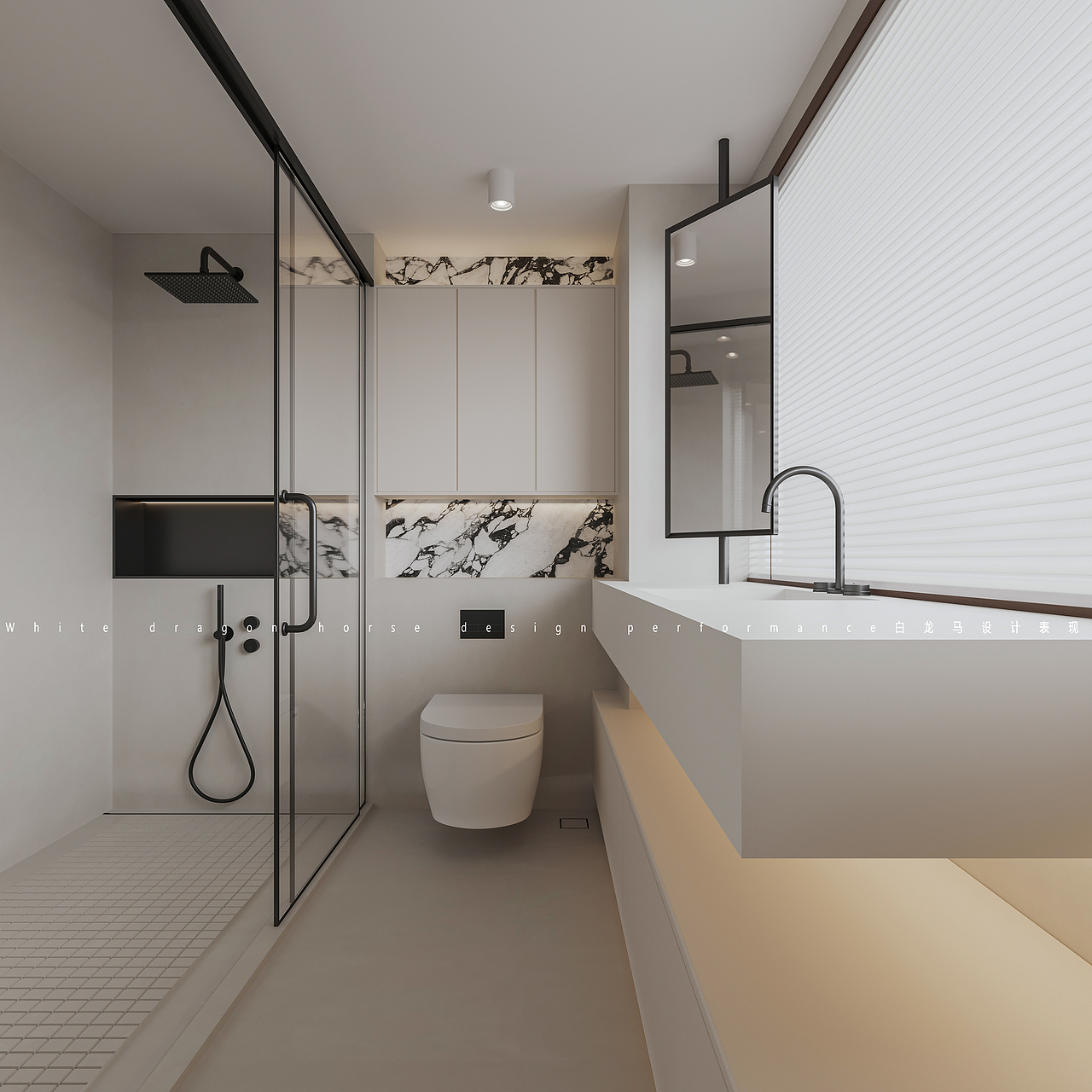 现代挑空极简奶油——白龙马效果图