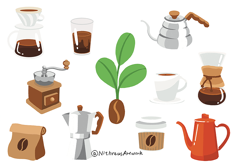 咖啡元素贴纸手绘