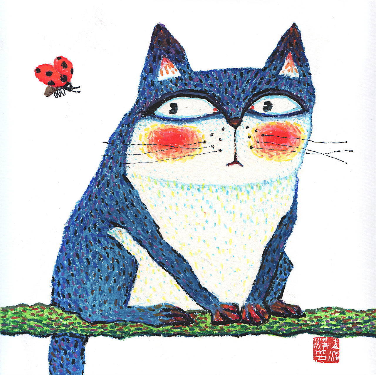 油画棒插画作品 猫